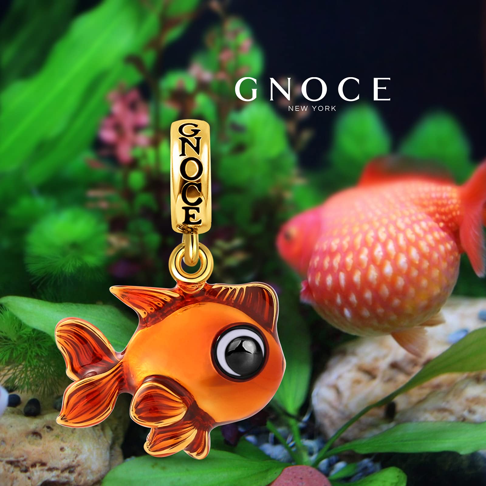 GNOCE Goldfish Pendant Charm - Sterling Silver 18k Gold Plated Dangle Charm for Bracelet or Necklace - Elegant Jewelry Gift for Women, Wife, Girlfriend - Perfect for Birthdays, Anniversaries & Special Occasions