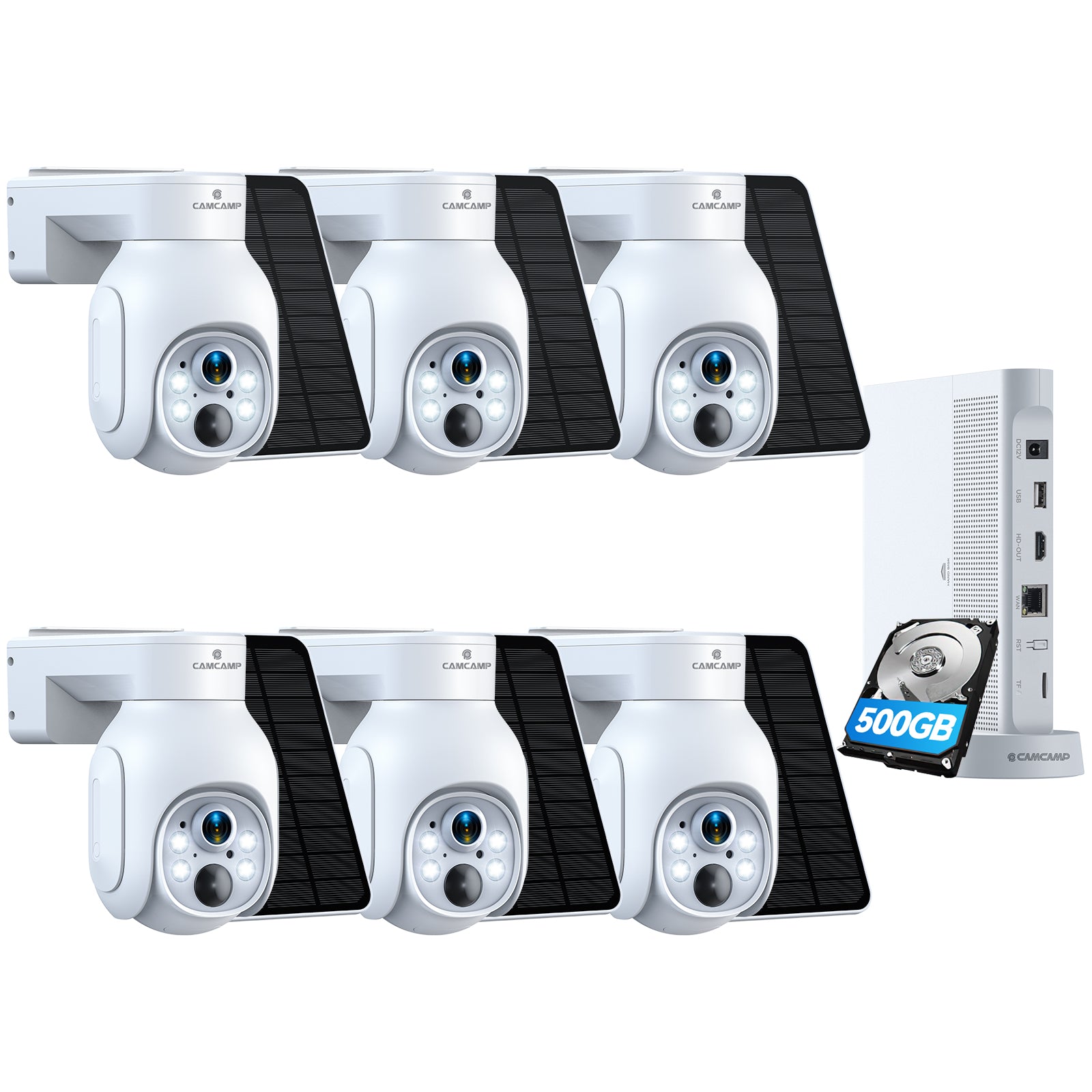 Campark SC23 2K WiFi PTZ Wireless Solar Security Camera System with 500GB Hard Drive - Outdoor Home Surveillance, Business Monitoring, Weatherproof Night Vision