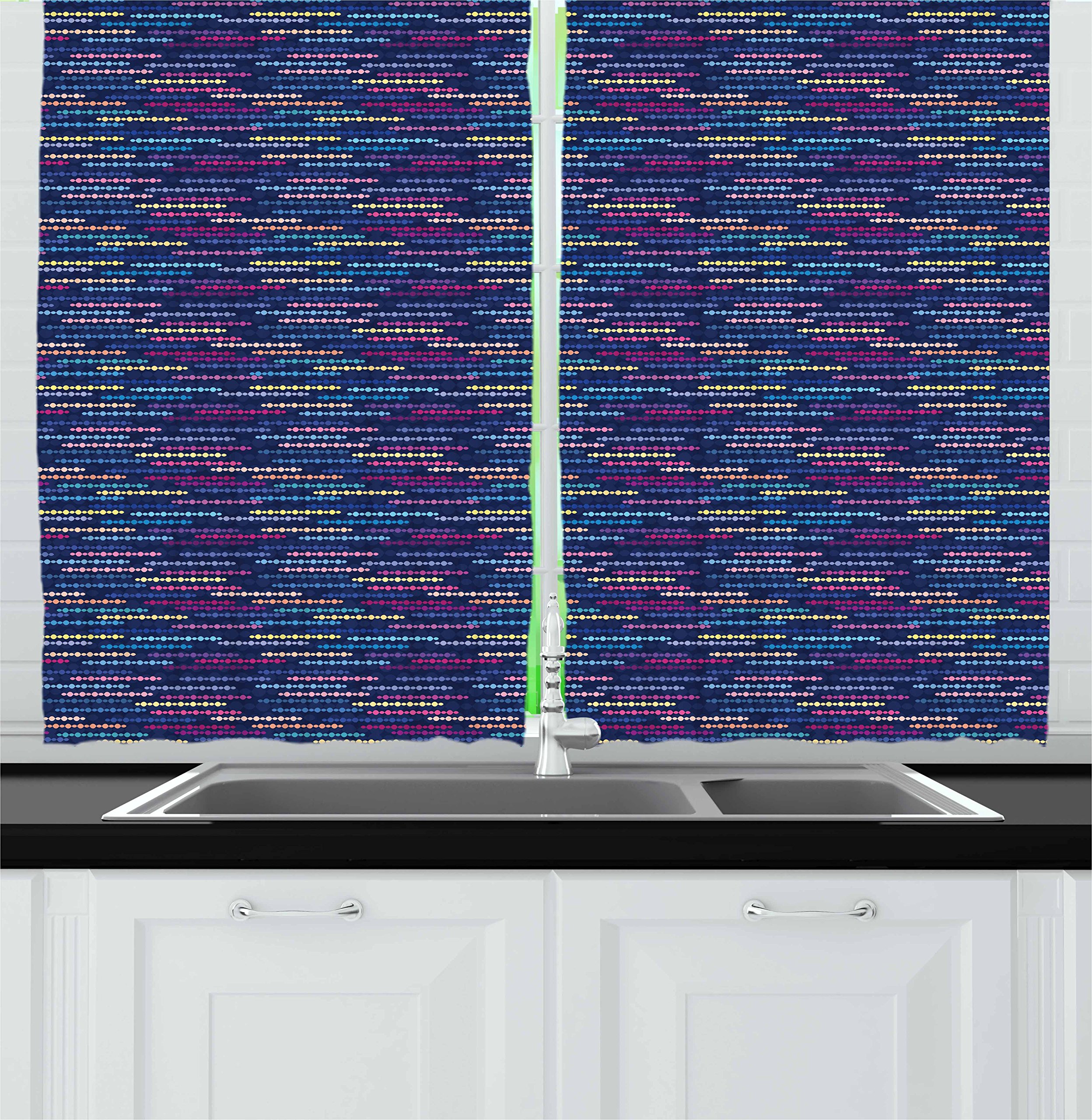 Ambesonne Modern Geometric Kitchen Curtains - Abstract Circular Design on Dark Background, 2-Panel Set for Windows (55x39 Inches) - Perfect for Kitchen, Cafe & Dining Room Decor - Vibrant Multicolor Drapes