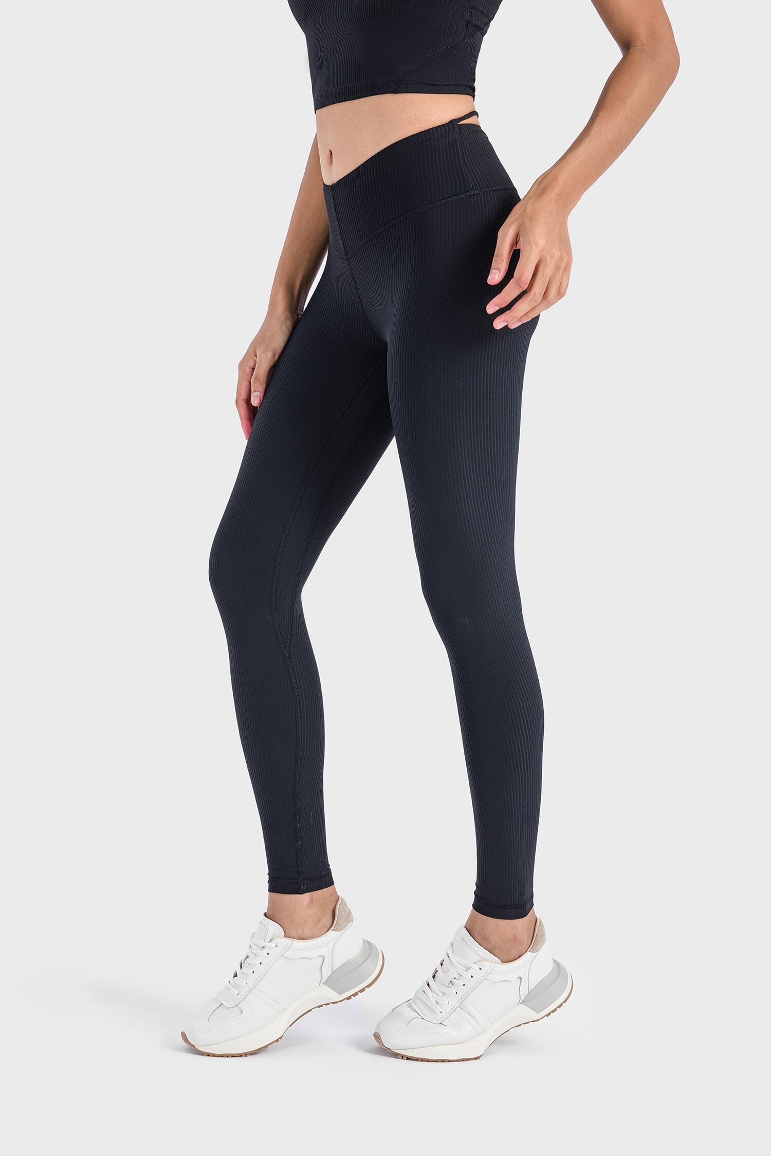 High Waist Spandex Ribbed Yoga Pants for Women - Stretchy Workout Leggings for Running, Gym & Lounge - DAW019