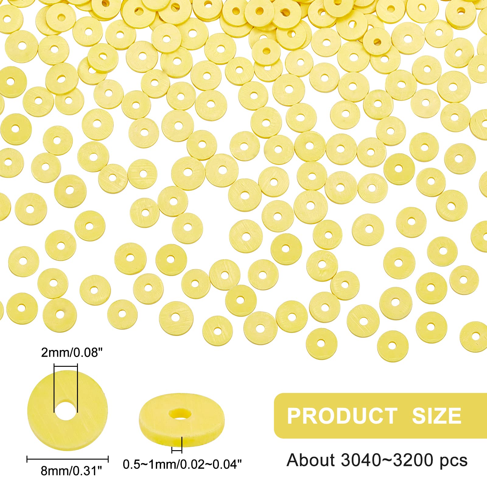 3040 Pcs 8mm Polymer Clay Beads - Flat Heishi Beads & Disc Spacer Beads for DIY Jewelry Making (2mm Hole, Yellow) - Perfect for Bracelets, Necklaces, Earrings & Craft Projects