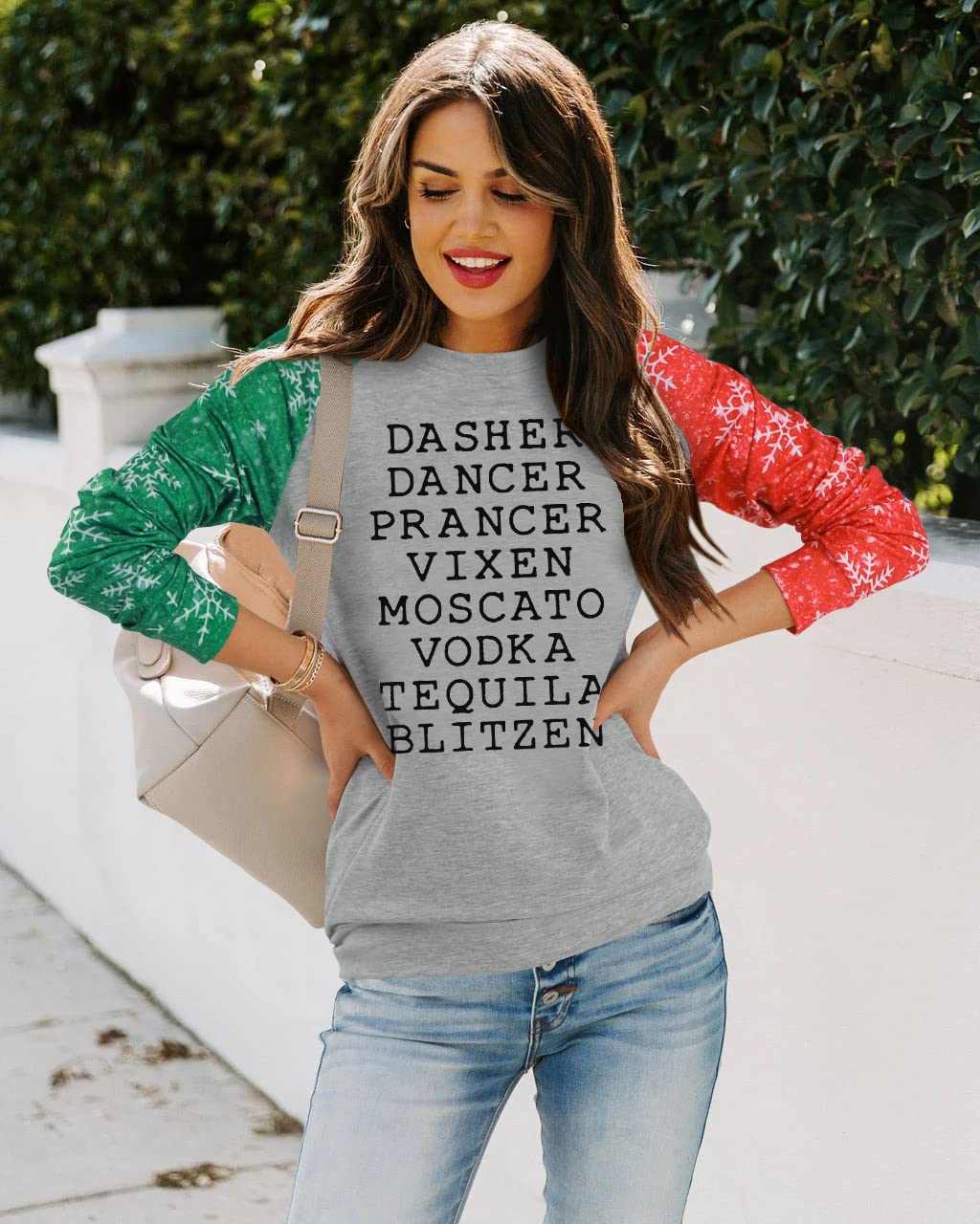 Women's Reindeer Christmas Long Sleeve Shirts - Merry Bright Holiday Sweatshirt & Dasher T-Shirts for Festive Outfits | Perfect for Holiday Parties, Family Gatherings & Christmas Photos