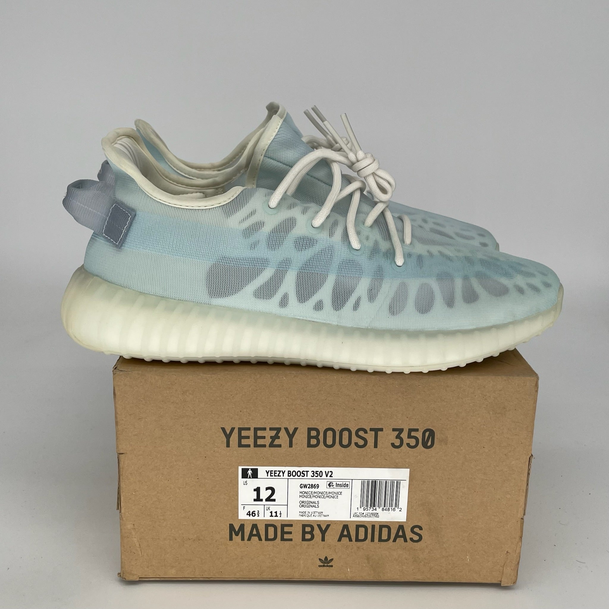 Adidas Yeezy Boost 350 V2 'Mono Ice' - Men's Running Shoes Size 12 GW2869 | Lightweight Comfort for Jogging, Gym & Casual Wear