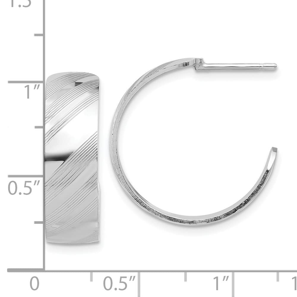 Sterling Silver Etched Stripe Hoop Earrings - 0.88 Inch Diameter, Hypoallergenic & Tarnish Resistant - Perfect for Everyday Wear, Parties & Gifts