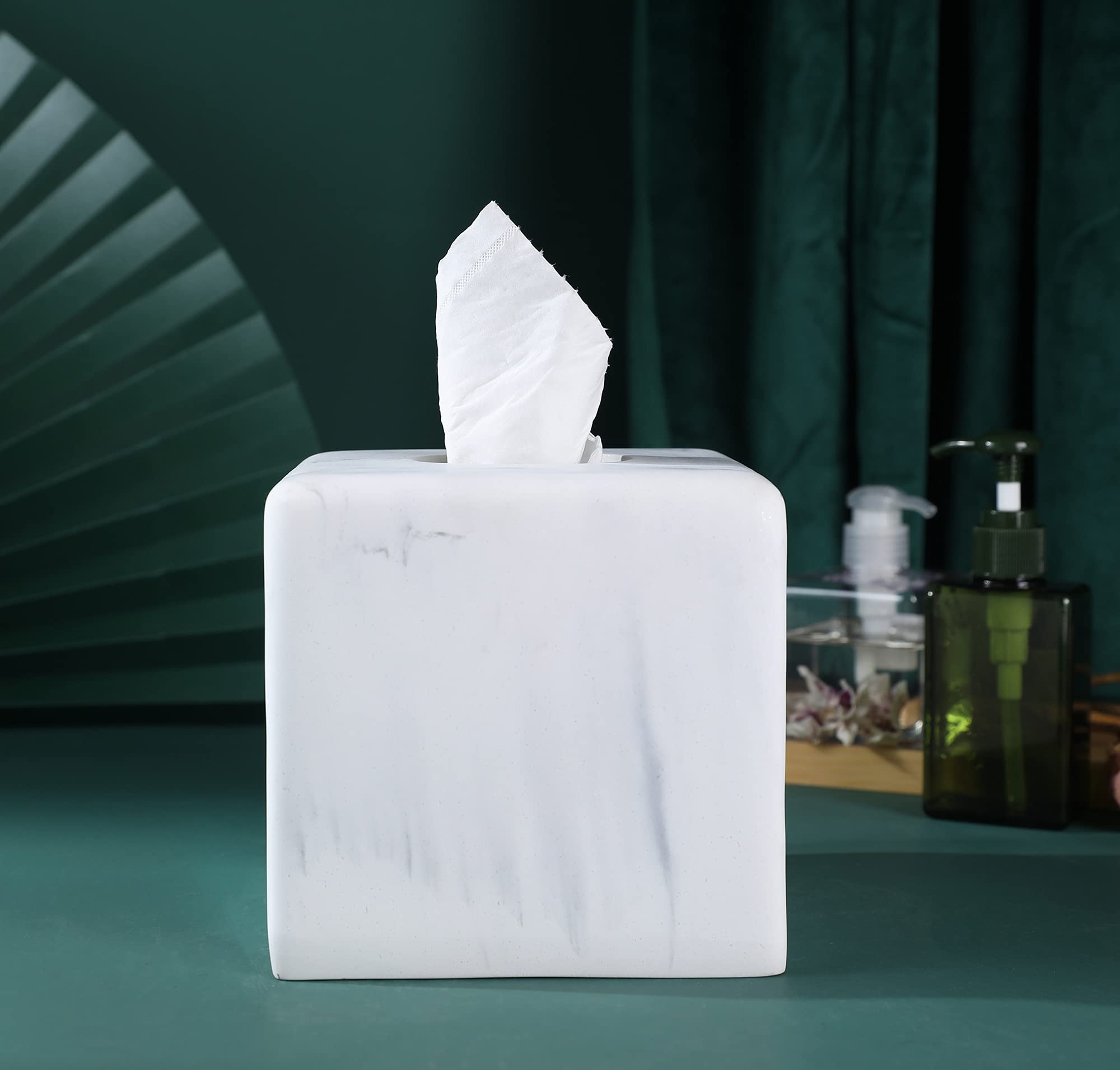 Hymmah Modern Square Tissue Box Cover Holder - Elegant Bathroom Vanity Decor, Unique Design for Countertops, Bedroom & Living Room - Perfect for Home, Office & Hotel Decorations