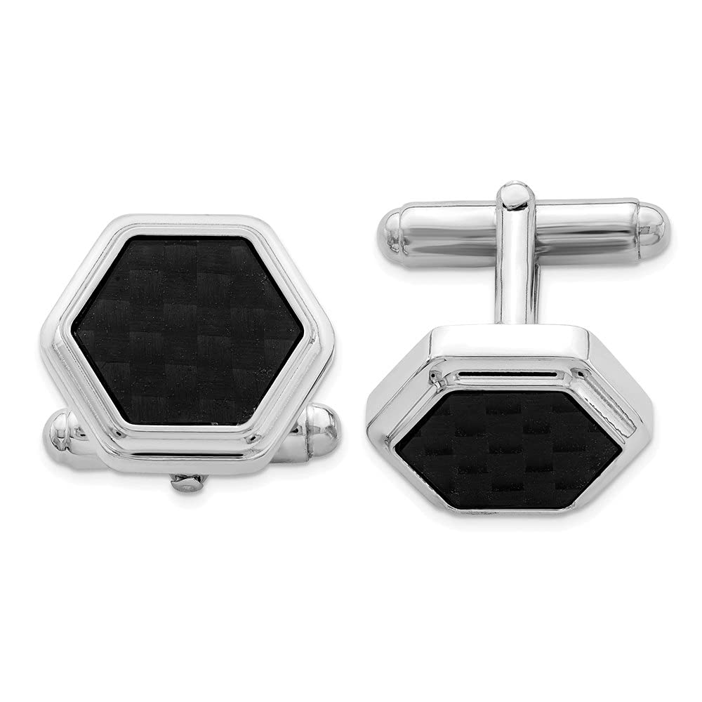 Premium Sterling Silver Hexagon Black Carbon Fiber Cufflinks for Men - Elegant Wedding, Prom & Formal Event Accessories