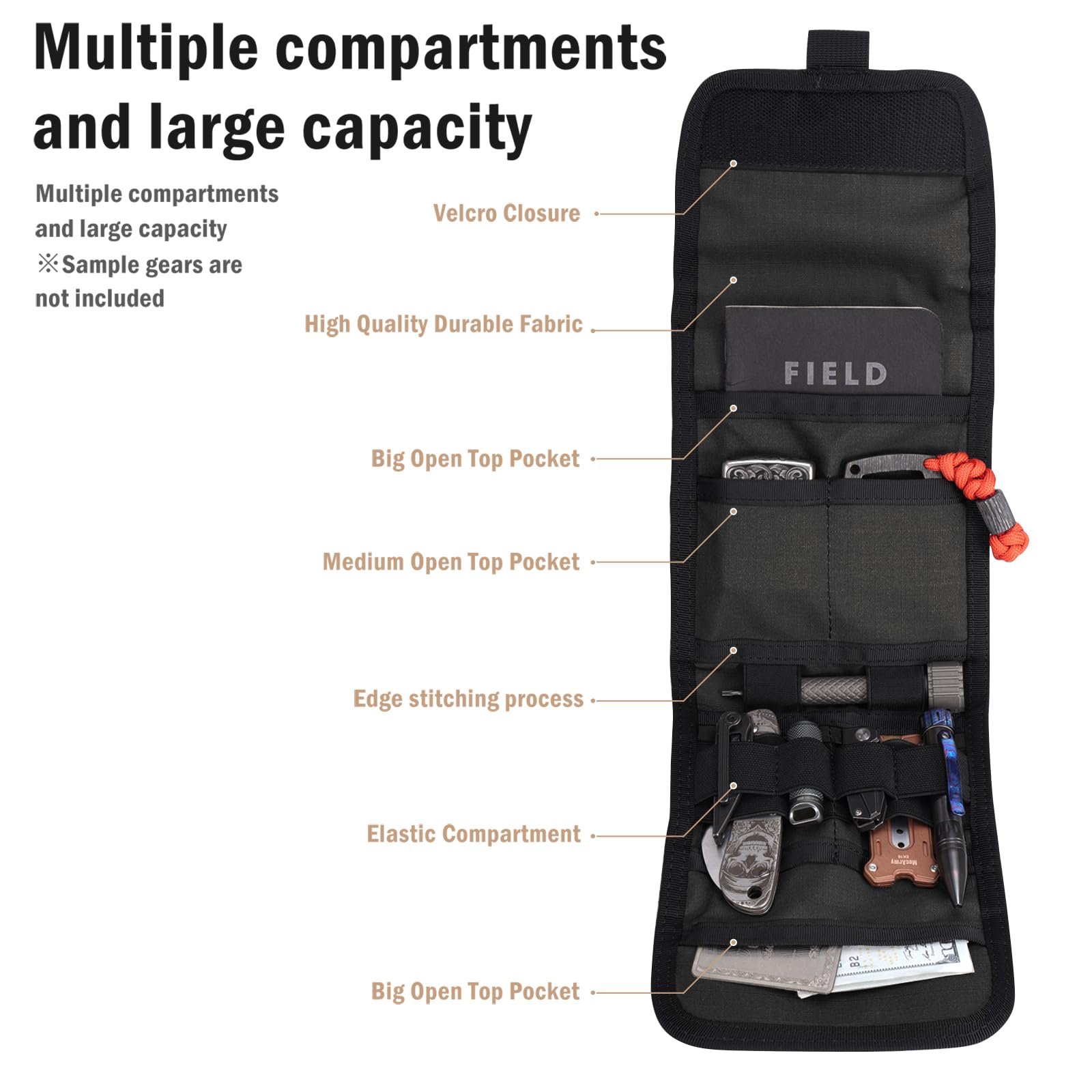 VIPERADE VE12 Folding EDC Organizer Pouch - Molle Compatible Tool Bag & Trifold Utility Pouch for Tactical Gear, Outdoor Camping, Hiking, and Everyday Carry (EDC) Accessories Storage