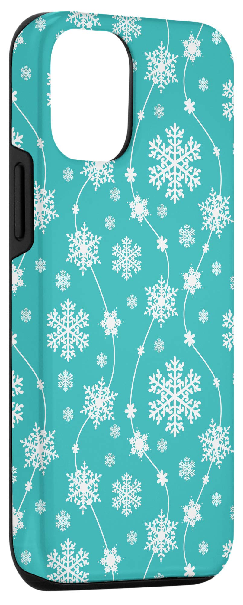 iPhone 12/12 Pro Case - Teal Blue & Snowflake Winter Design - Protective Phone Cover with Gift Box - Perfect for Holidays, Christmas Gifts & Winter Travel Accessories