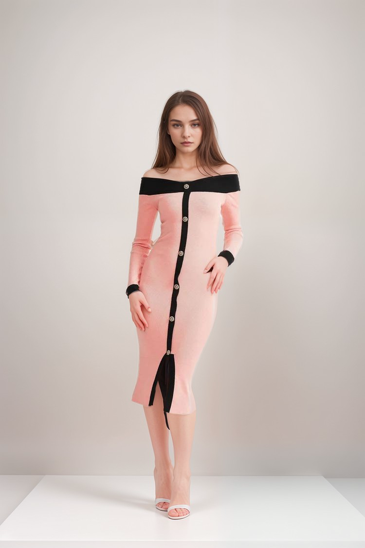 Elegant Carine Pink Midi Dress for Women - Flowy Summer Party & Wedding Guest Dress
