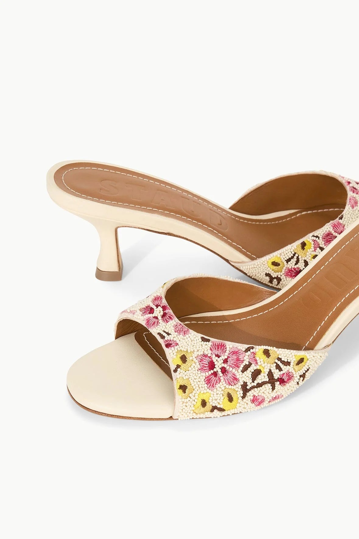 Brigitte Mule Sandals with Beaded Blossom Floral Design - Comfortable Women's Summer Shoes for Beach, Vacation and Casual Outings