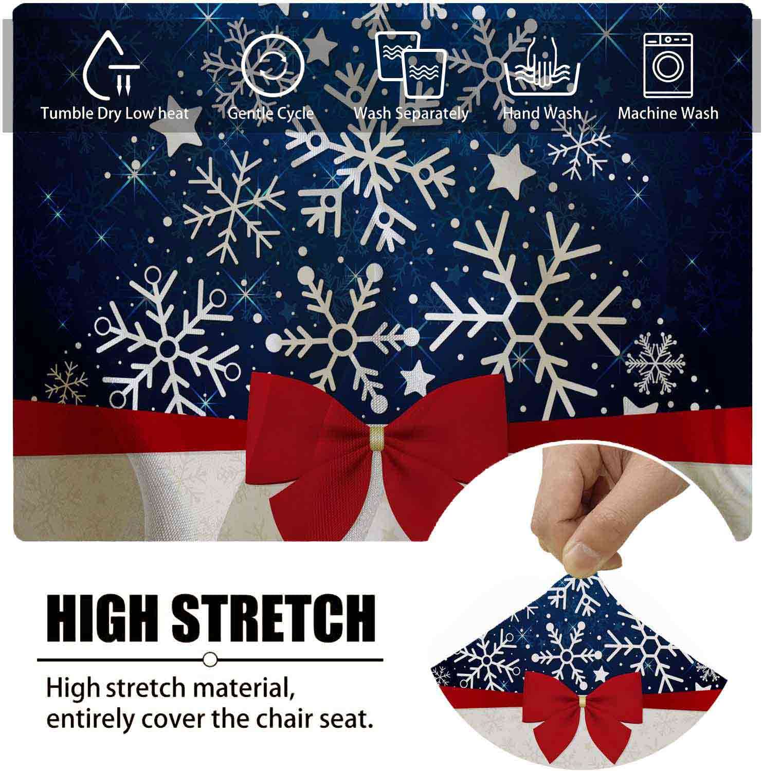 XMNTG Christmas Chair Covers for Dining Room - Printed Stretchable Washable Non-Slip Furniture Protectors (Set of 4, Yellow) - Perfect Holiday Decor for Kitchen, Party & Festive Gatherings