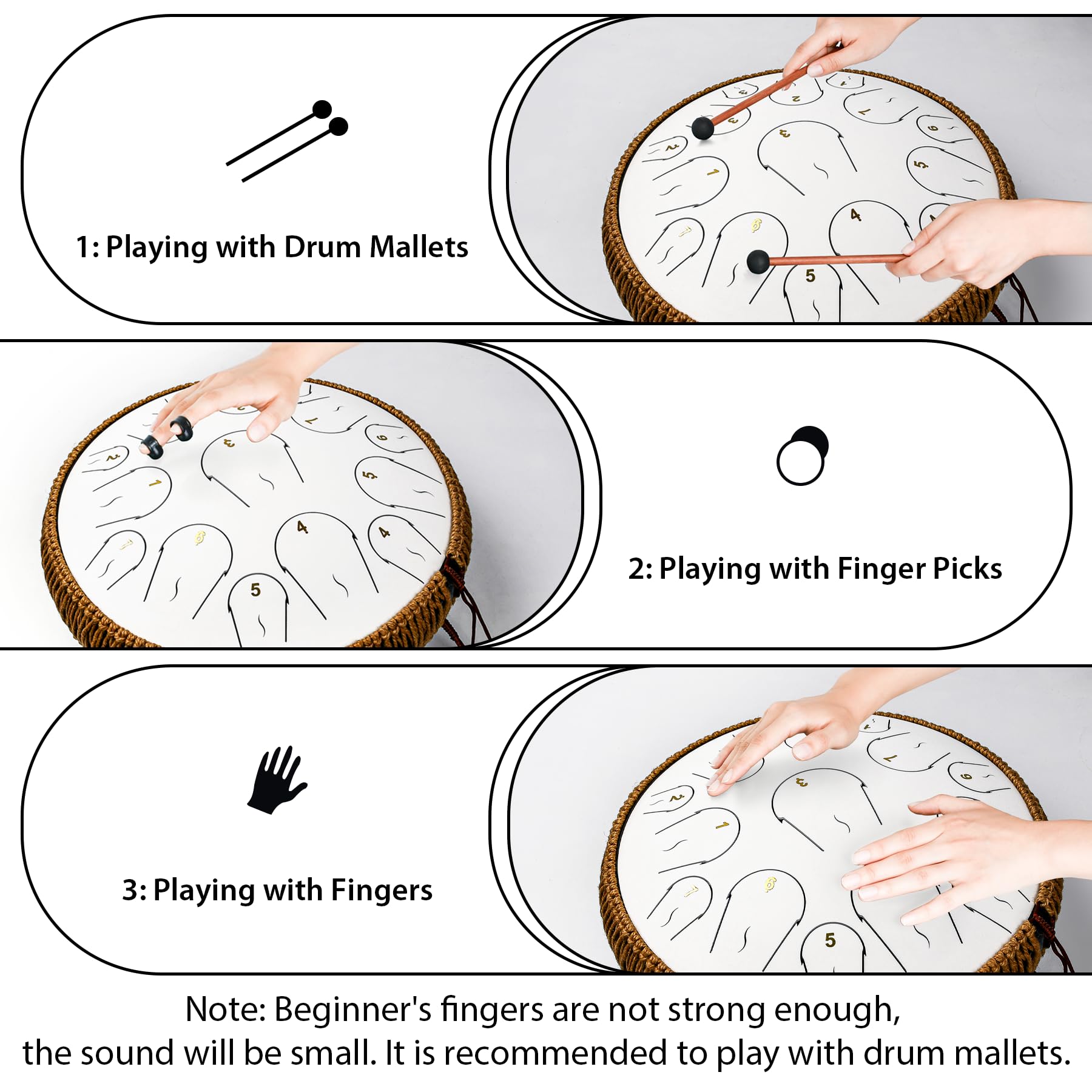 14 Inch 15 Note Steel Tongue Drum in C Major - Professional Handpan Drum with Music Book, Mallets & Carry Bag - Perfect for Meditation, Yoga, Music Therapy & Relaxation (White)
