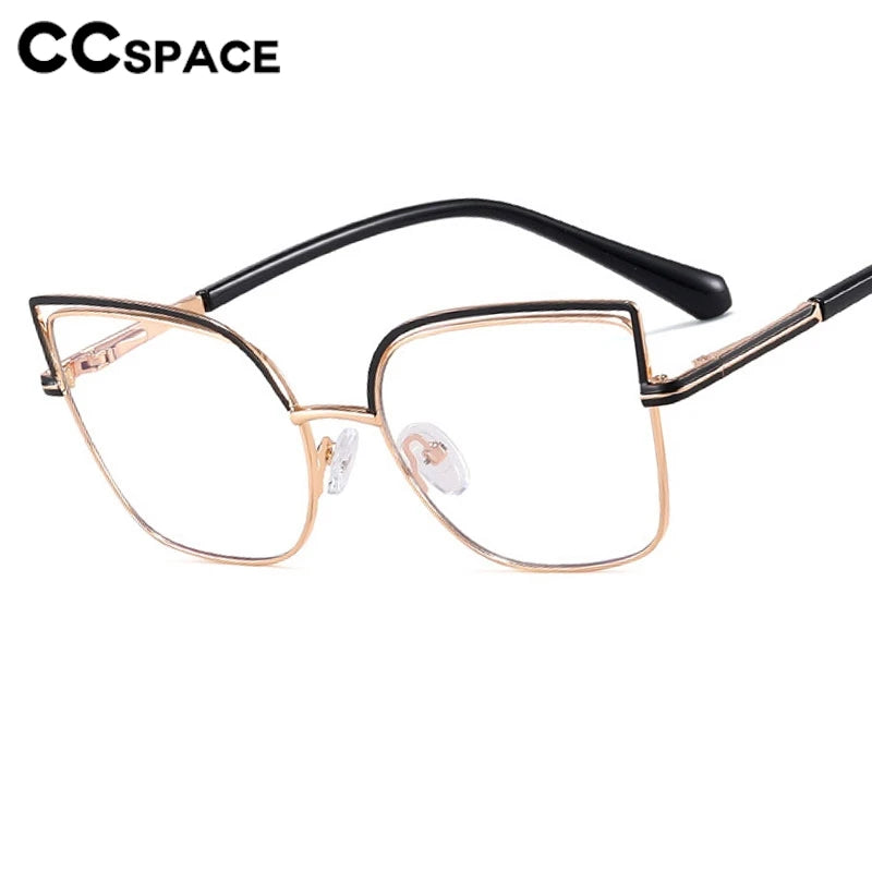 CCspace Women's Full Rim Square Cat Eye Alloy Eyeglasses Frame 301091 - Stylish Retro Glasses for Work, Reading & Fashion Accessories