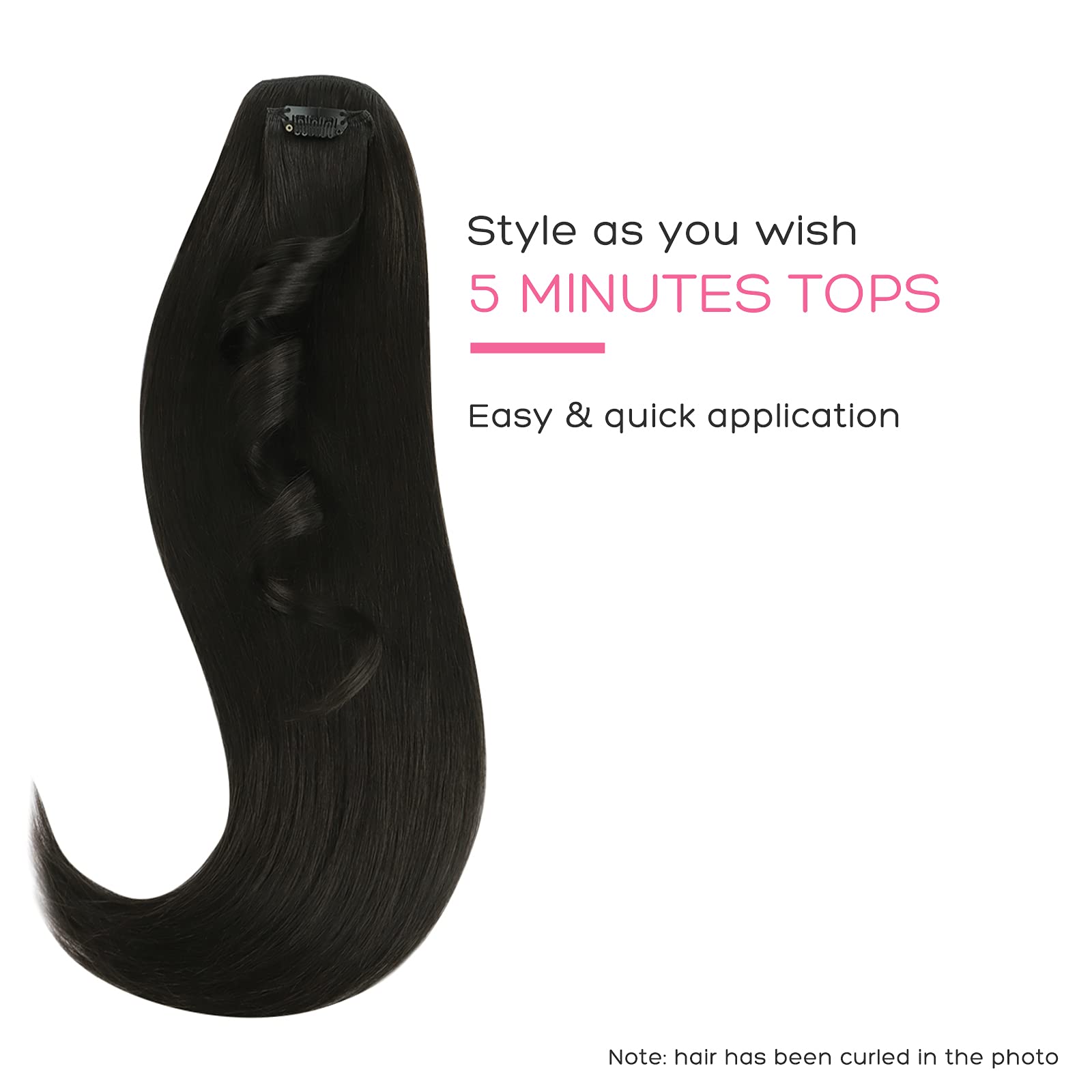 Marat Clip in Human Hair Extensions 24 Inch 120g - Natural Black Straight Removable Hair Extensions for Women - Perfect for Daily Wear, Parties & Special Occasions