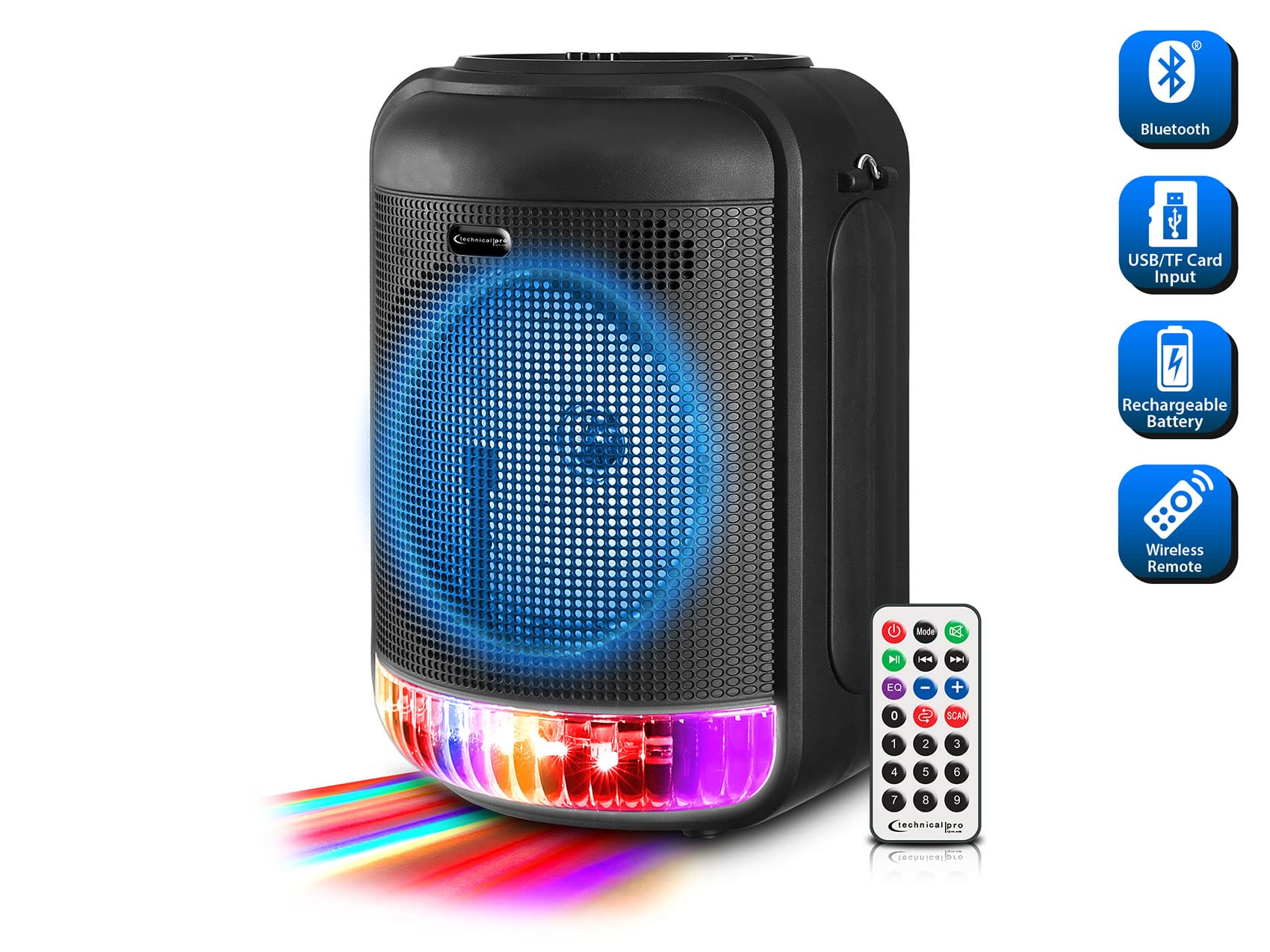 Technical Pro LIT8 Portable 8-inch Bluetooth Party Speakers with Wireless Link - Perfect for Outdoor Events, Home Parties & DJ Performances