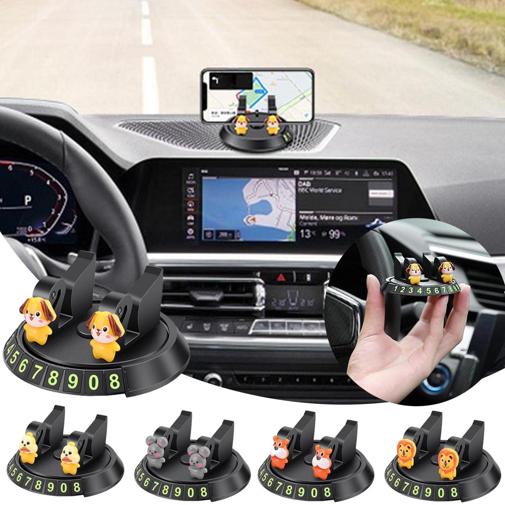 360° Rotatable Car Phone Holder with Number Stickers - Multifunctional Temporary Parking Sign & Creative Car Decor for Road Trips, Commuting, and Safe Driving