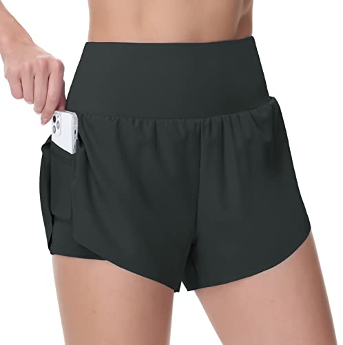 THE GYM PEOPLE Women's High Waisted Quick Dry Running Shorts with Mesh Liner & Zipper Pockets - Perfect for Tennis, Workout, Gym & Outdoor Activities