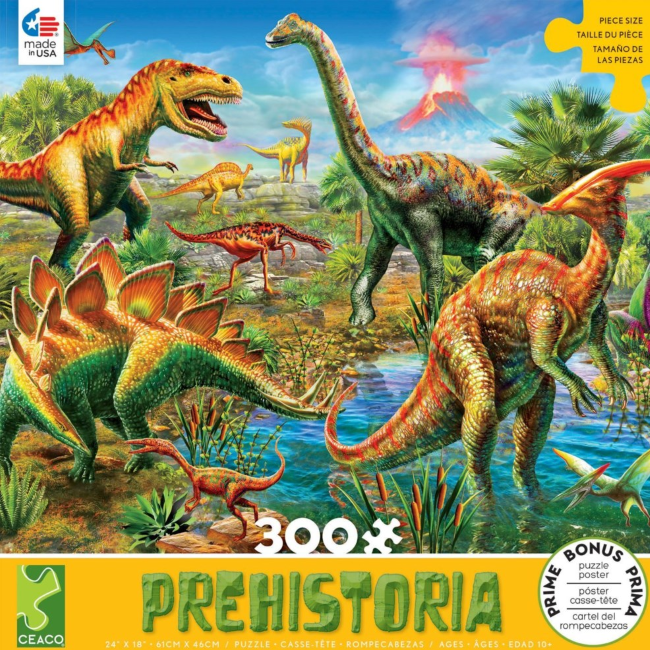 Ceaco Prehistoria Assorted Oversize 300-Piece Jigsaw Puzzle - Perfect for Family Game Night & Educational Fun