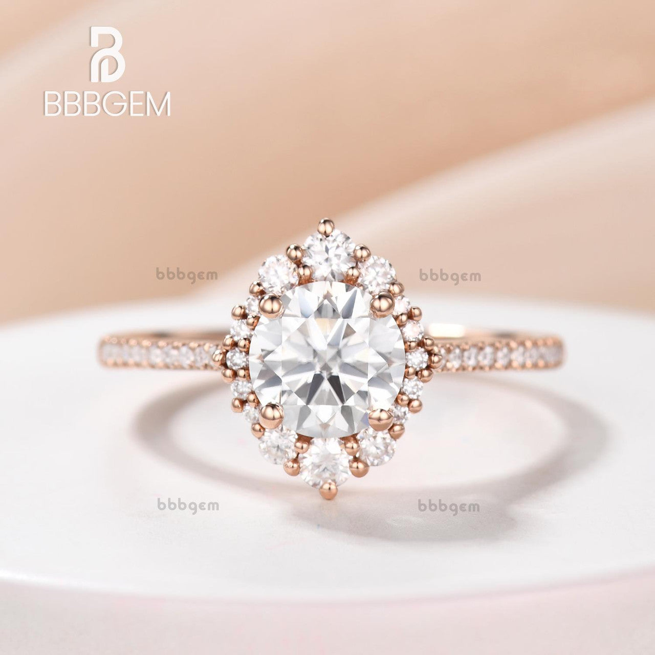 1CT Vintage Round Cut Moissanite Engagement Ring - Rose Gold Halo Ring for Women | Perfect for Proposals, Weddings & Anniversary Gifts