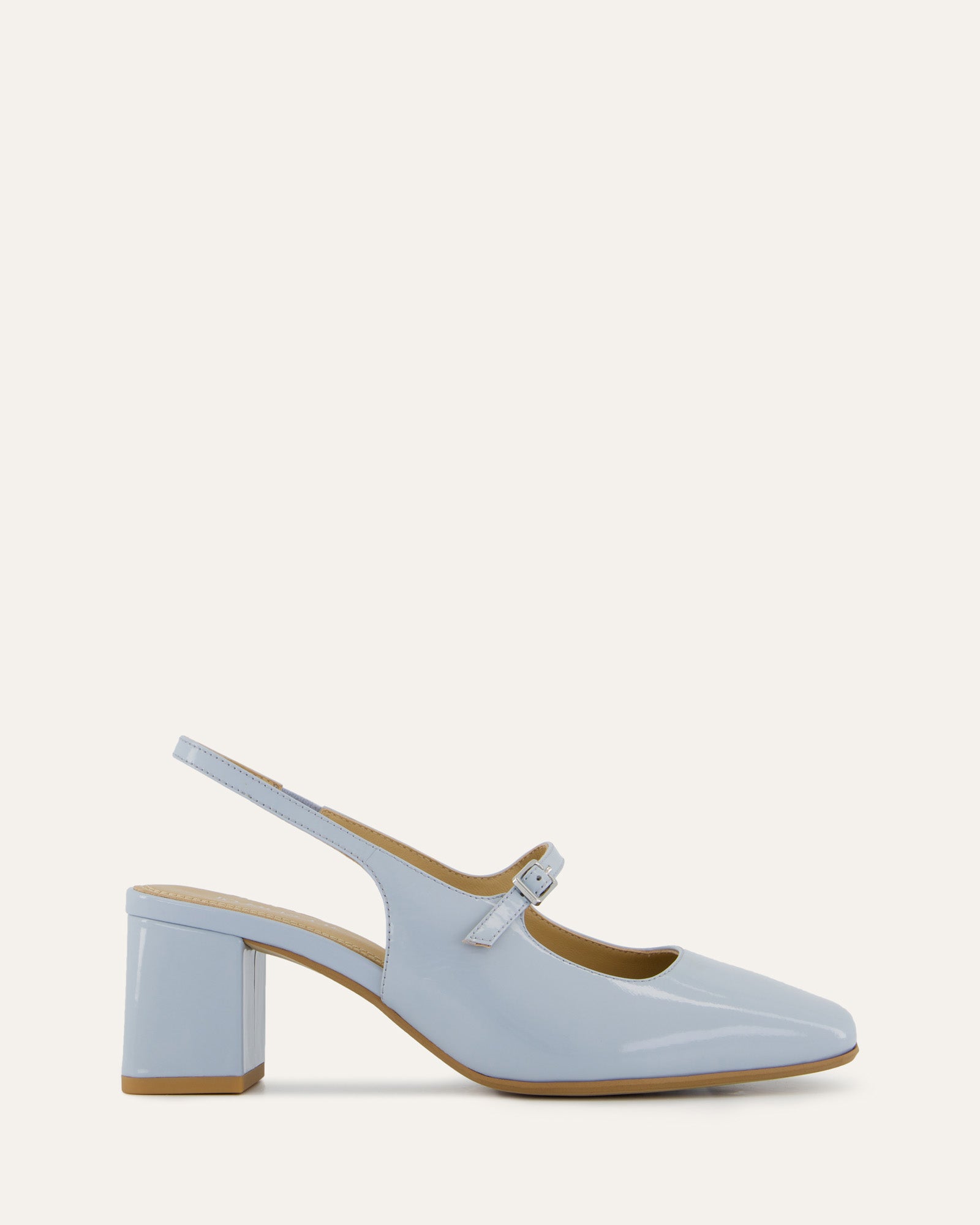 PEGGY Women's Low Heel Shoes in Mist Blue Patent Leather - Comfortable & Stylish for Work, Office, and Casual Wear