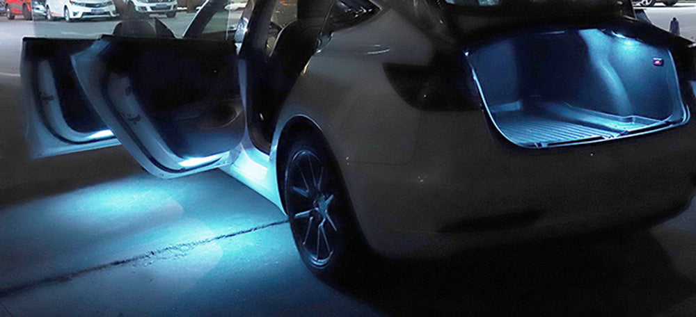 4 Pack Aqua Ice Blue LED Interior Light Kit for Tesla Model S 3 X - Upgrade Side Door, Trunk & Footwell Lighting | Perfect for Night Driving & Car Customization