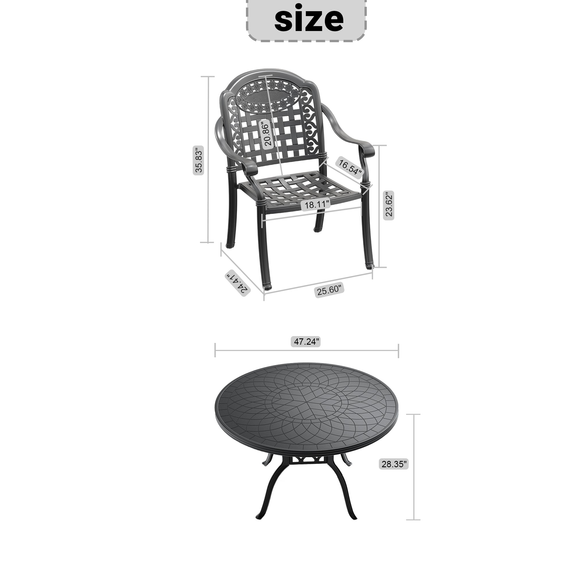 5-Piece Cast Aluminum Patio Furniture Set with Cushions (Random Colors) - Durable Outdoor Seating for Garden, Poolside & Backyard Relaxation