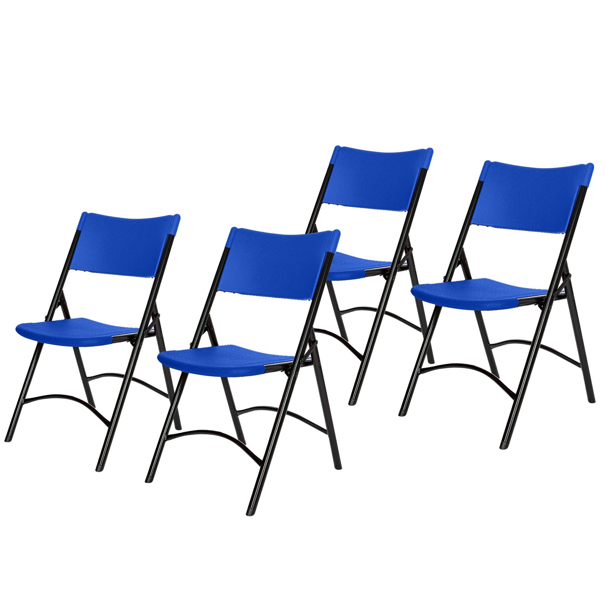 OEF Furnishings (4 Pack) Heavy Duty Indoor/Outdoor Plastic Folding Chairs – Royal Blue, 500lb Capacity, Premium 19-Gauge Steel Frame, Contoured Seat & Back, Stain-Resistant, No Assembly Required – Perfect for Parties, Picnics, Camping, and Events