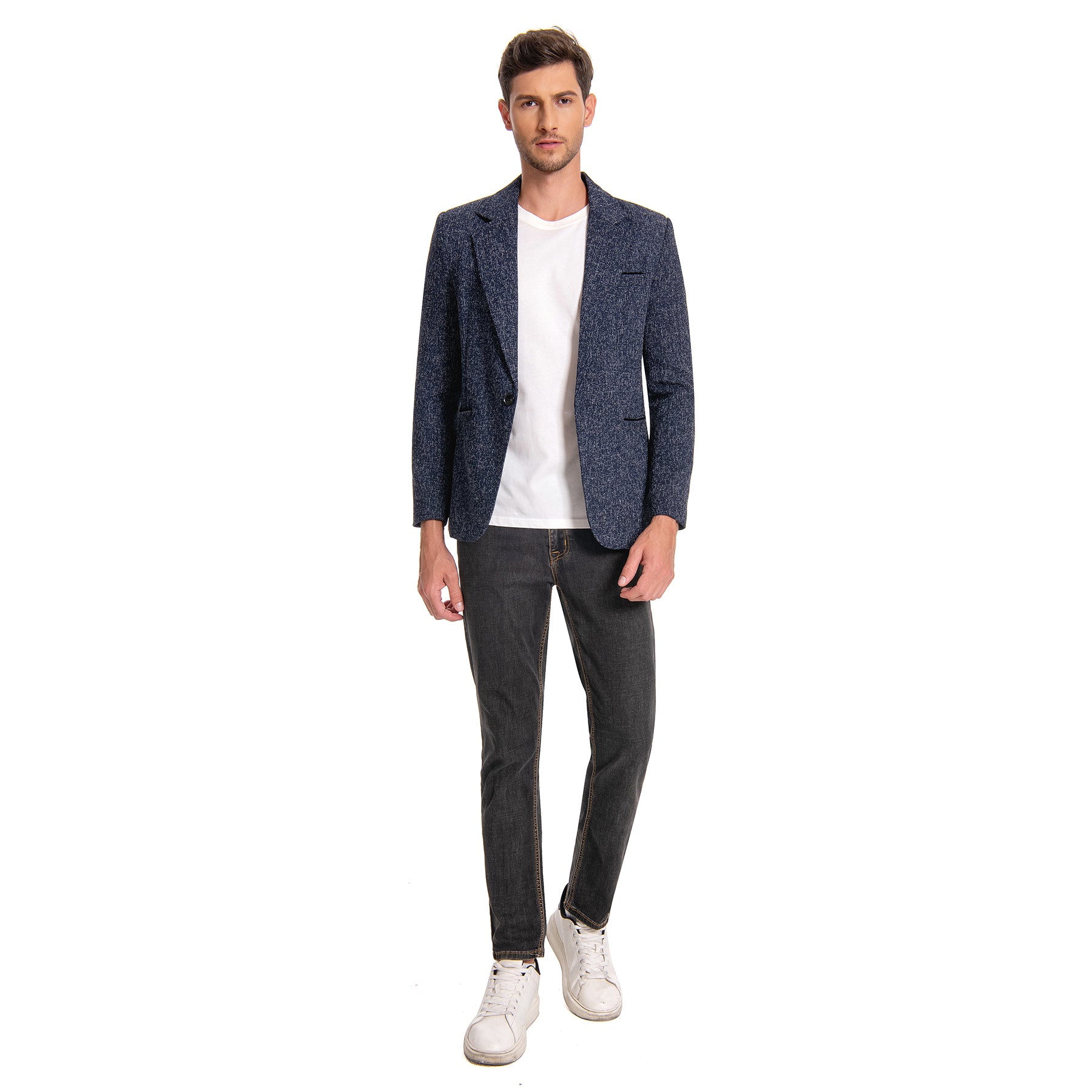 Men's Slim Fit Notch Lapel Single Breasted Blazer Jacket in Navy Blue | Business Casual & Wedding Attire