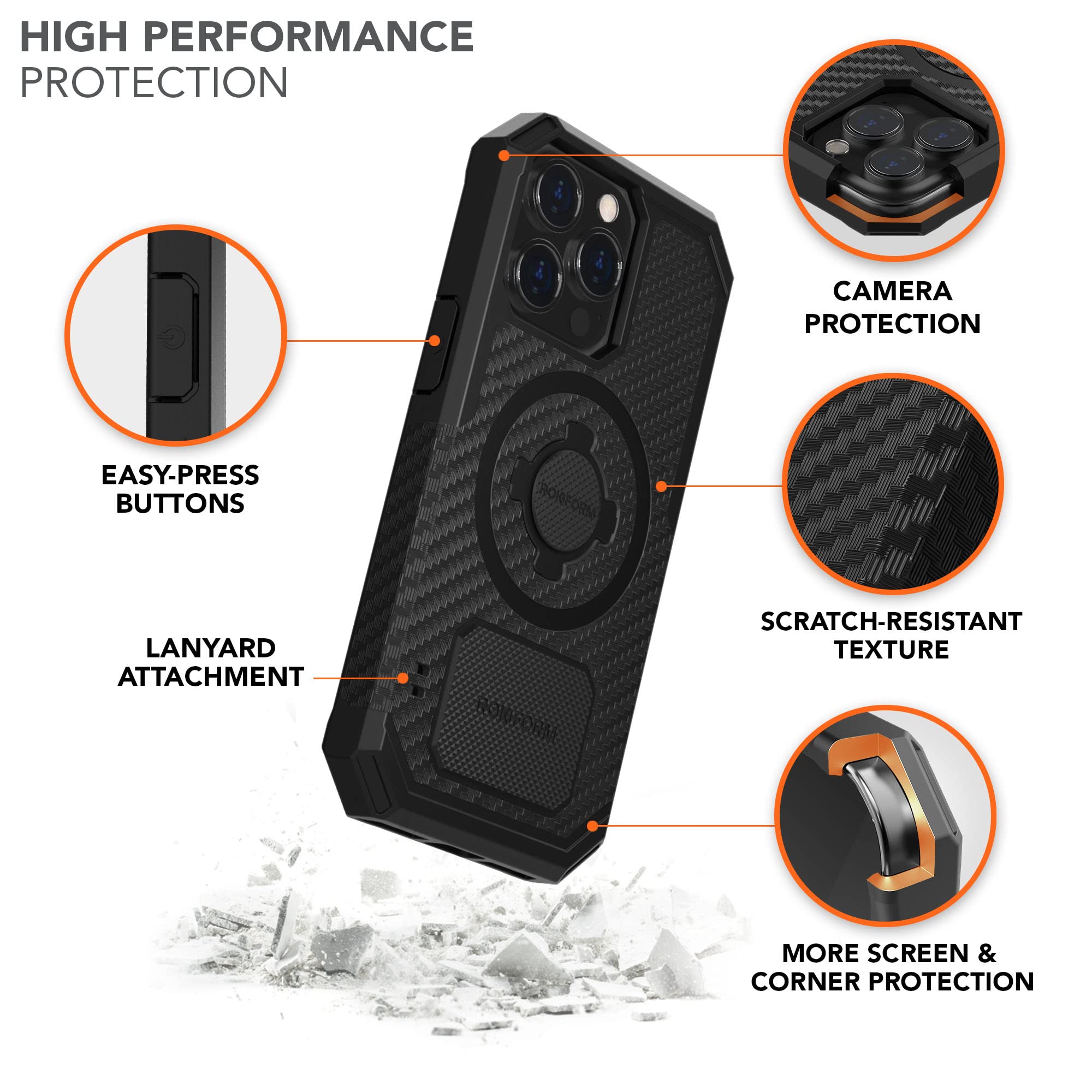 Rokform Rugged Series iPhone 13 Pro Case - Dual Magnet & MagSafe Compatible Protective Cover with RokLock Twist Lock, Drop Tested Armor (Black) - Perfect for Outdoor Adventures & Daily Protection