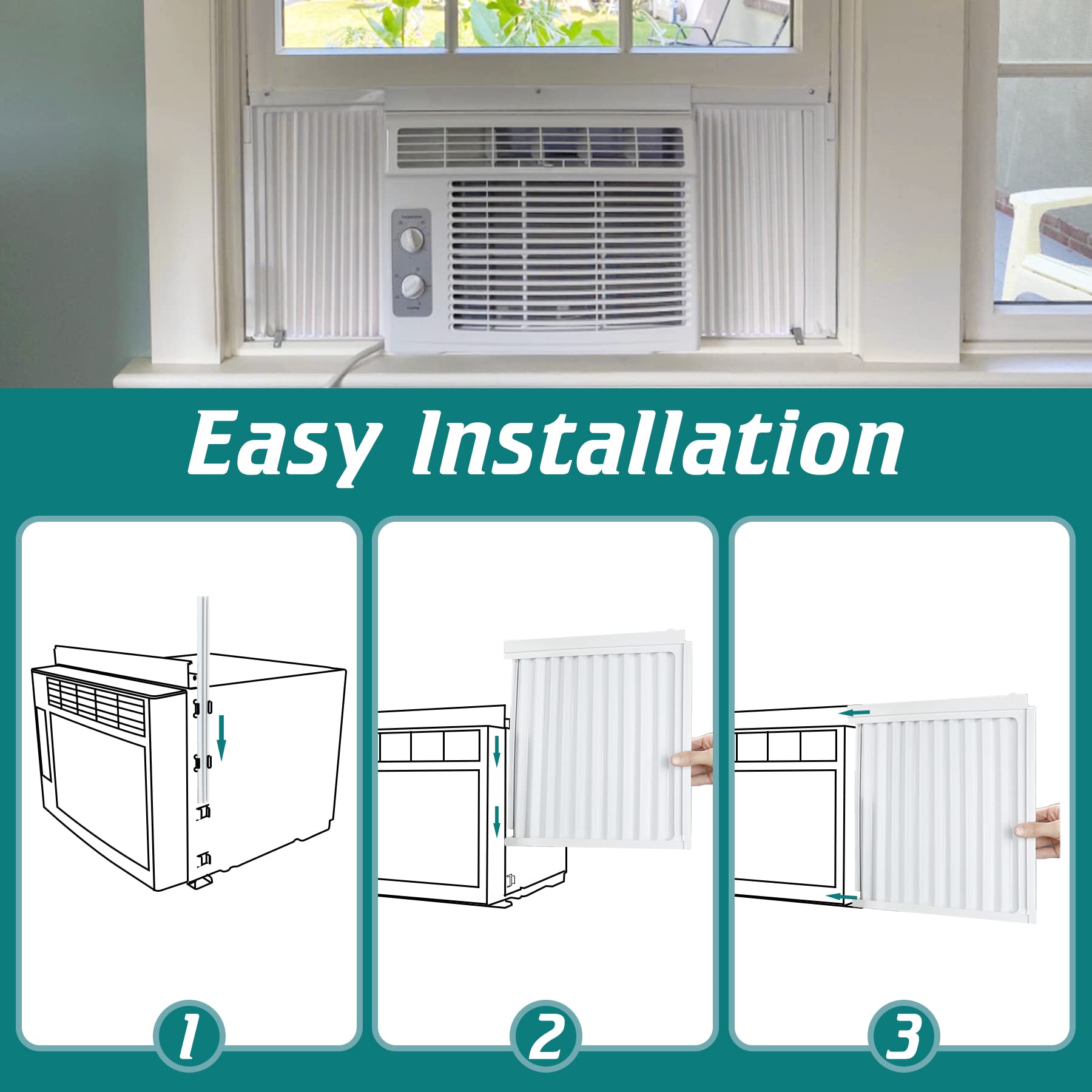 Window Air Conditioner Side Panels & Insulation Curtain Kit with Frame - Replacement Screen for 8,000 BTU AC Units | Perfect for Home Cooling, Energy Efficiency & AC Maintenance