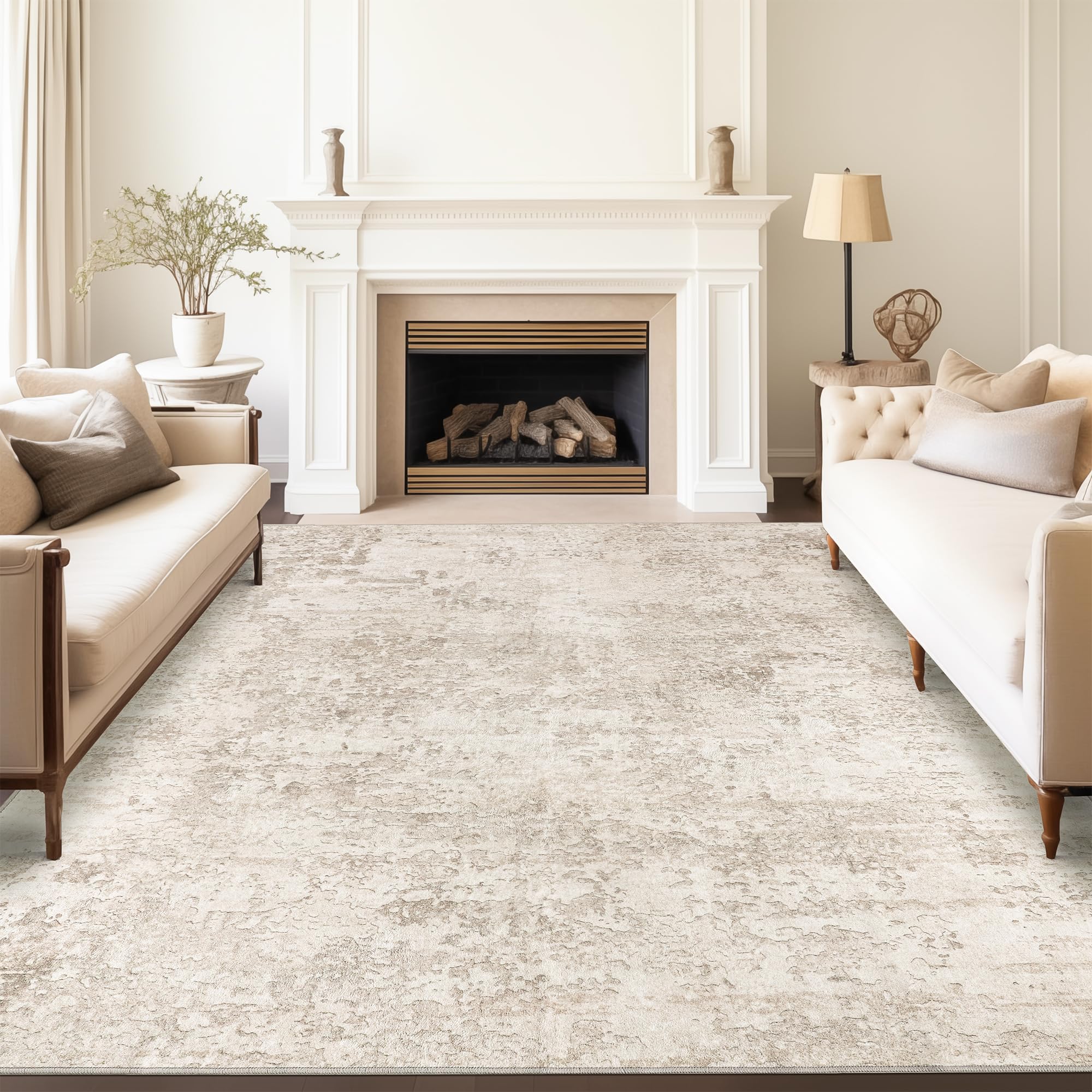 Art&Tuft Washable 8x10 Rug with Anti-Slip Backing - Abstract Design Stain Resistant Living Room Rug - Foldable Machine Washable Area Rug (TPR53-Beige, 8'x10') - Perfect for Home Decor, Bedroom, Dorm & Office Spaces