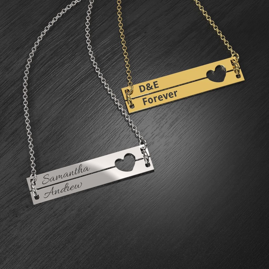 JEWLR Engravable Double Bar Heart Necklace - 10K Gold Personalized Jewelry for Women, Gift for Anniversary, Valentine's Day & Special Occasions