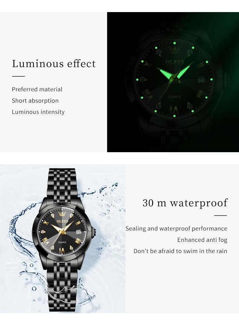 OLEVS Valentine's Day Couple Watches Set - His and Hers Stainless Steel Quartz Wristwatches with Luminous Hands, Date Window & 3ATM Waterproof - Perfect Romantic Gift for Anniversaries, Weddings & Couple Matching (Set of 2) | Great for Date Nights, Special Occasions & Everyday Wear