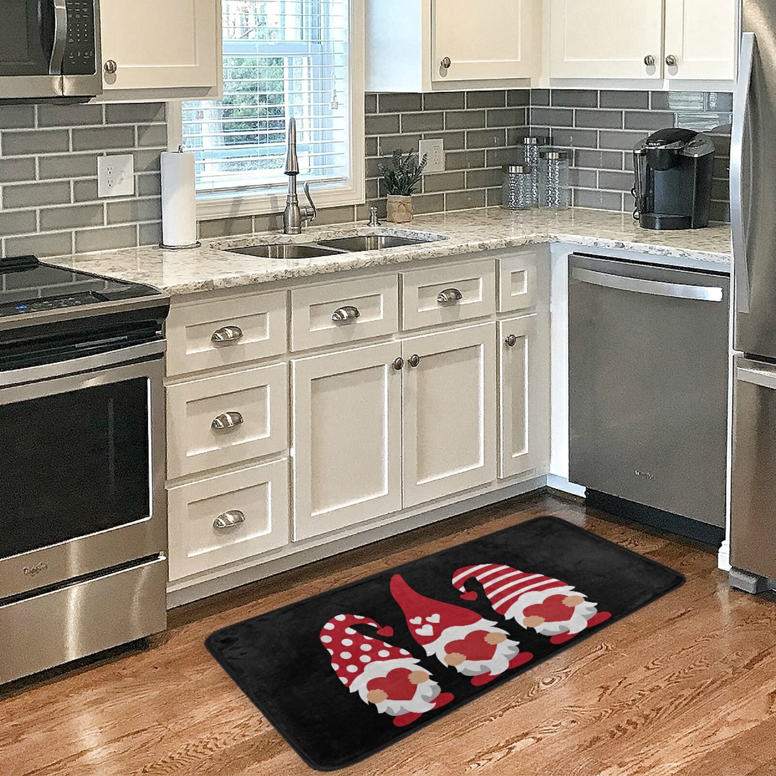 Valentine's Day Kitchen Rug - Anti-Fatigue Washable Non-Slip Cushioned Floor Mat with Gnome Design for Kitchen, Bedroom & Laundry Room (39x20 Inches) - Perfect for Standing Comfort While Cooking & Decorating