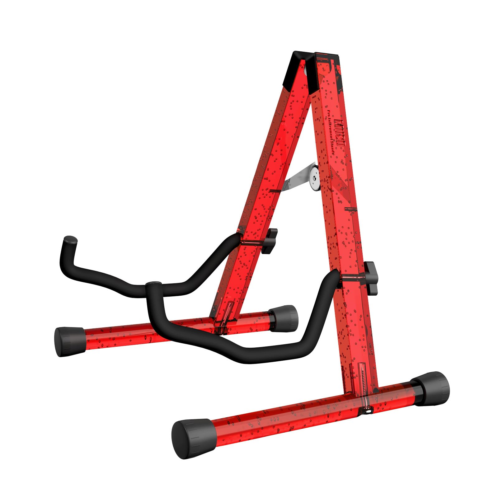 Premium MUSO A-Frame Folding Guitar Stand - Non-Slip Rubber & Foam Arms, Clear Acrylic Floor Stand for Acoustic/Classic/Electric Guitar, Bass, Ukulele, Banjo (Red) | Perfect for Home, Studio & Stage Performances