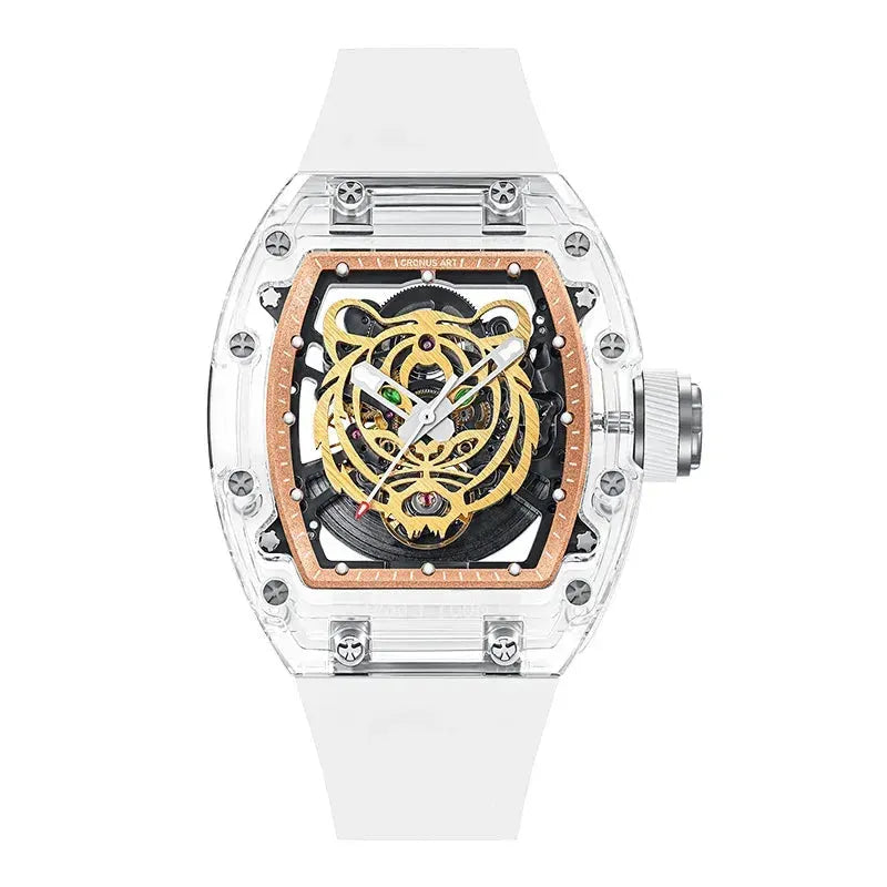 Luxury CRONUSART Men's Automatic Mechanical Wristwatch - Skeleton Tiger Dial, Luminous Hands, Acrylic Case & Fluororubber Strap | Perfect for Business, Formal Events & Everyday Wear
