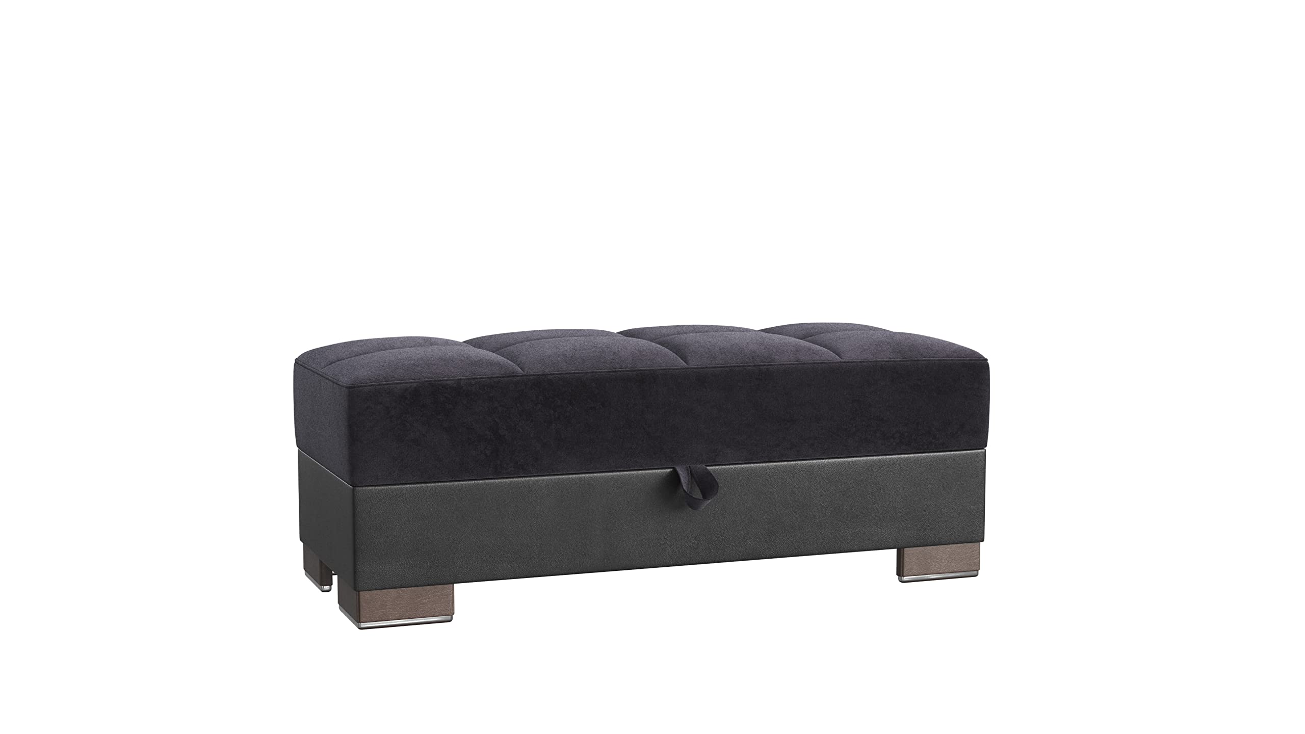 Ottomanson Legacy Collection Upholstered Storage Ottoman with Black Leatherette Microfiber - Footrest, Extra Seating & Living Room Storage Solution for Home, Office or Dorm
