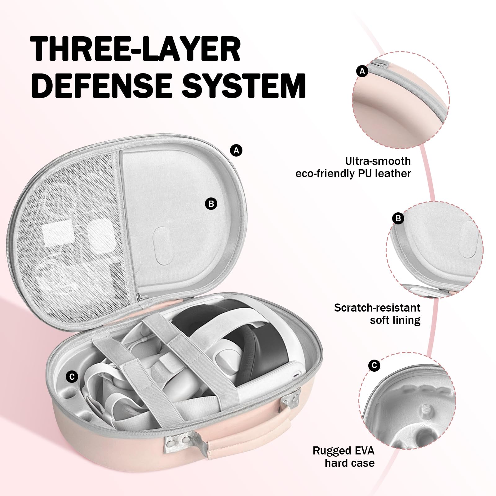 Premium Hard PU Leather Carrying Case for Meta Oculus Quest 3 VR Headset - Protective Travel Storage Case with Easy Clean Surface | Fits Quest Controllers & Accessories | Pink | Perfect for Travel, Gaming Events & Home Storage