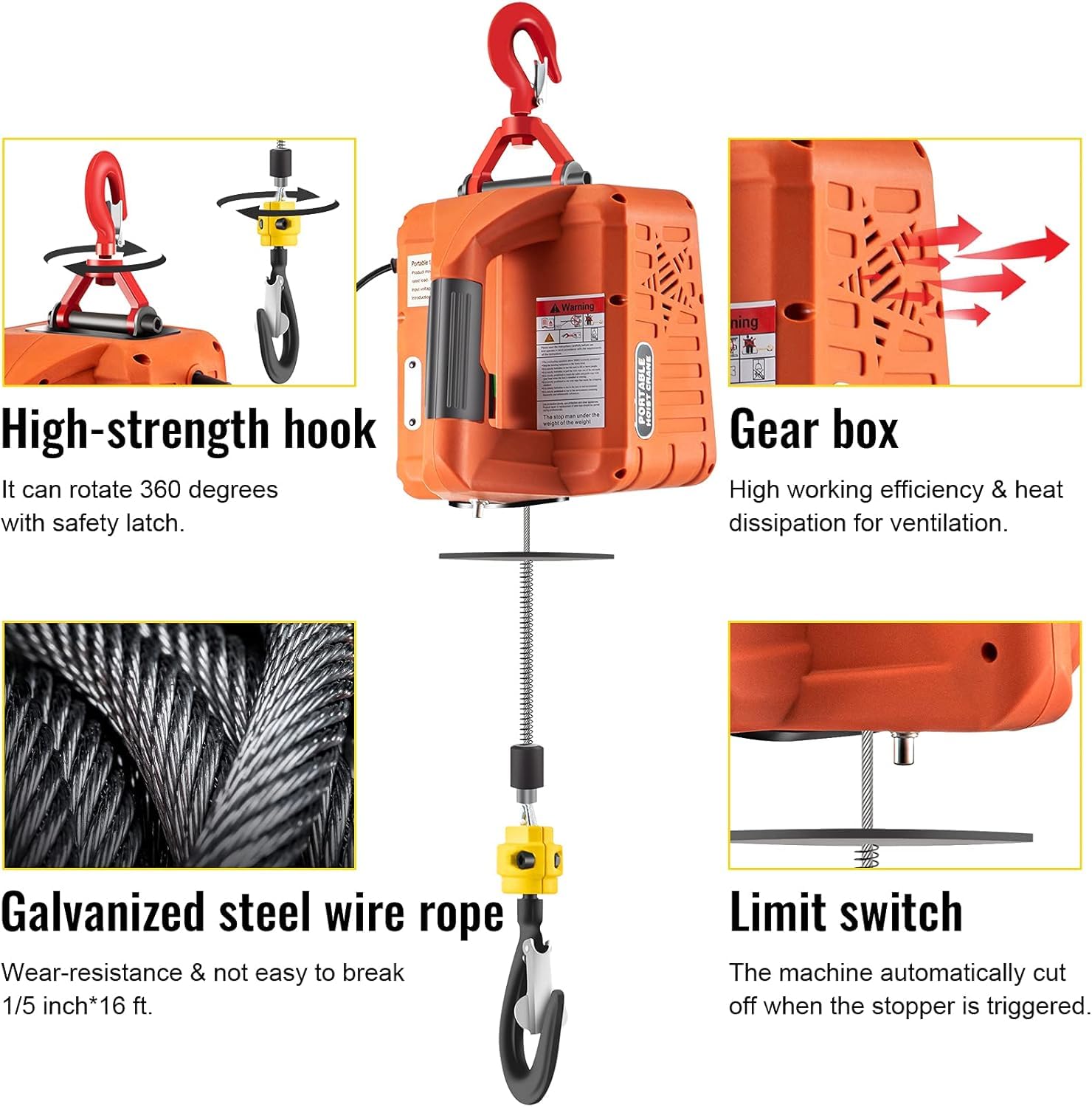 1540LBS Electric Hoist Winch - 62FT Portable 2 in 1 Crane with Manual & Wireless Remote Control, 110V/120V Heavy Duty Lifting Strap - Perfect for Garage, Warehouse, Construction & DIY Projects