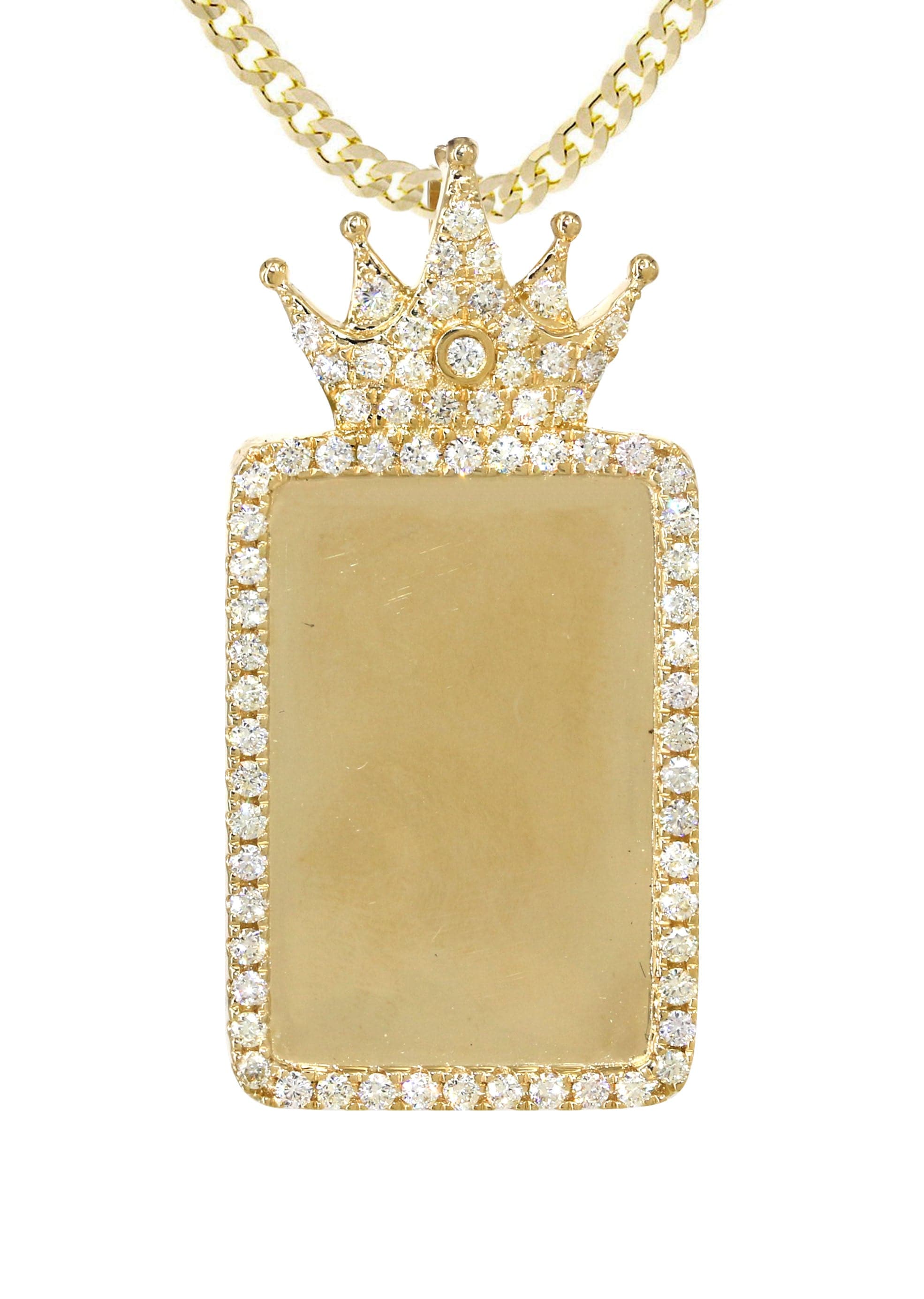 14K Yellow Gold Diamond Crown Dog Tag Pendant Necklace - 1.4 Carats, 18 Grams | Elegant Jewelry Gift for Men & Women | Perfect for Anniversaries, Birthdays & Special Occasions