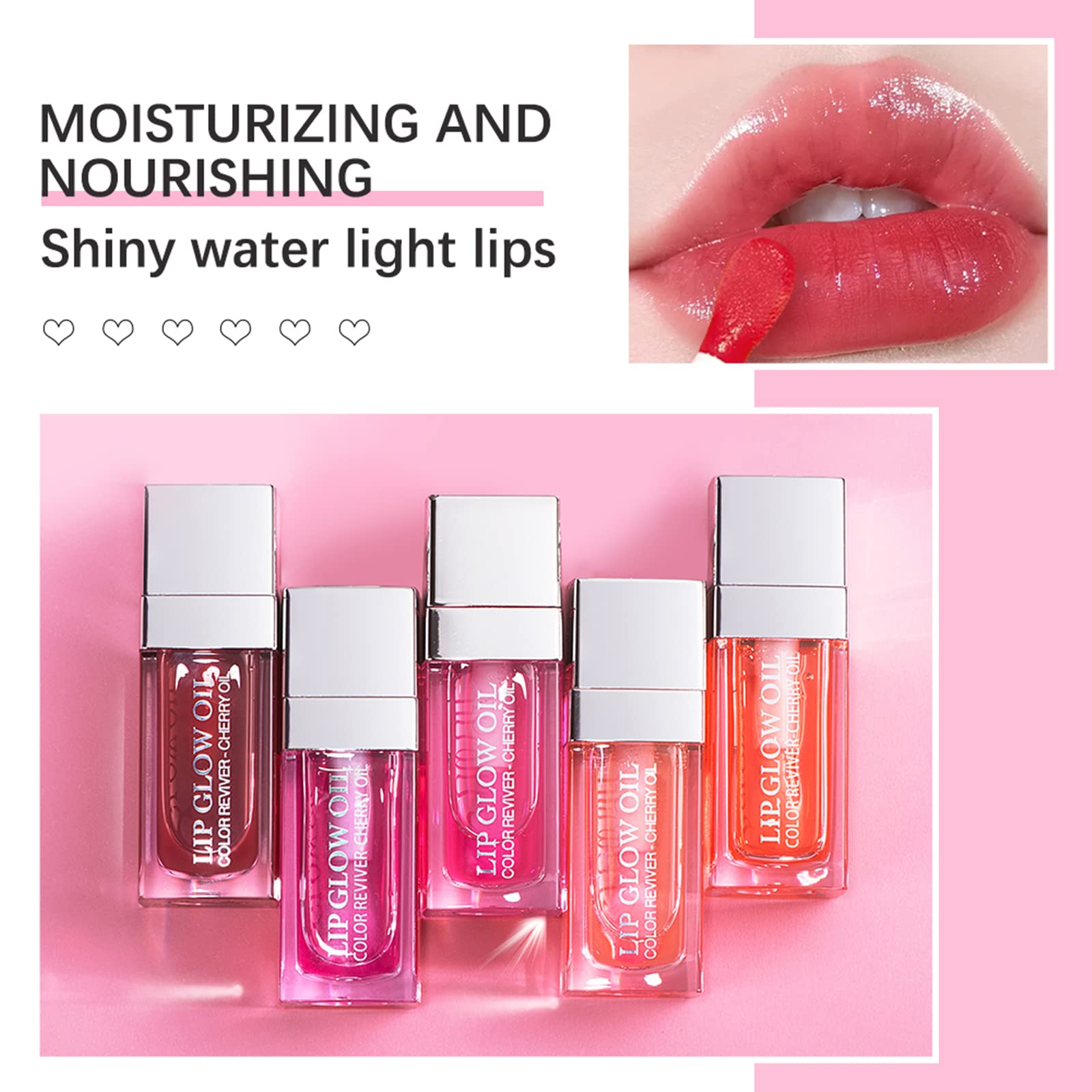 Hydrating Lip Glow Oil - Long Lasting Plumping Lip Gloss with Nourishing Vitamin E, Transparent Tinted Lip Oil for Soft & Sexy Plump Lips (#15 Cherry) - Perfect for Daily Moisture, Night Care & Makeup Looks