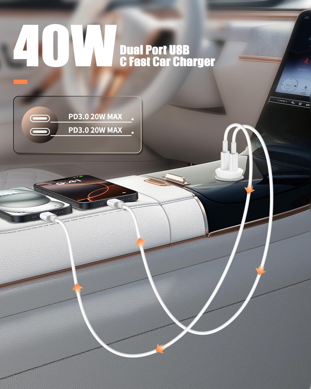 2-Pack 40W Dual USB C Car Charger Fast Charging Adapter for iPhone 16/15/14/13/12 Pro Max Plus, iPad, Samsung Galaxy - Quick Charge for Road Trips & Daily Commute