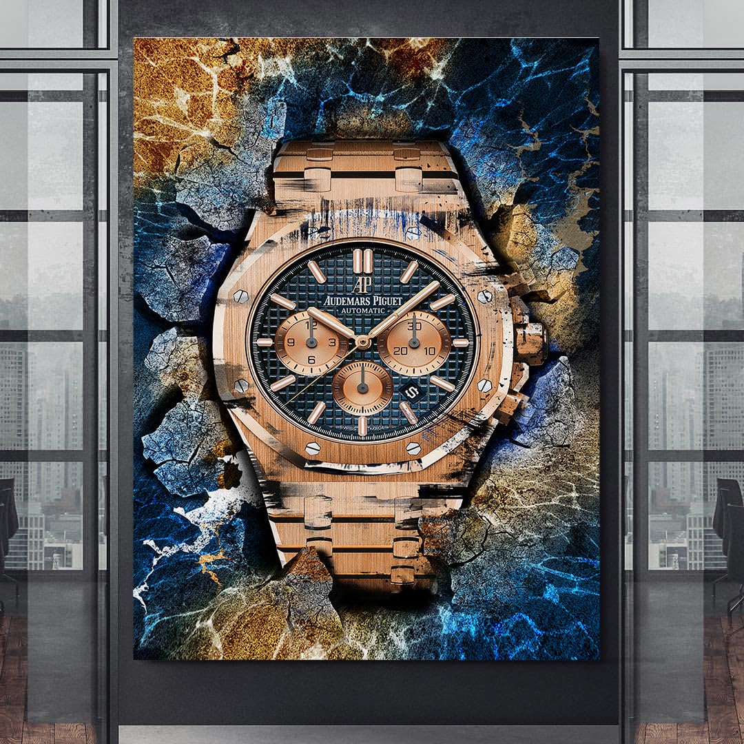 DEVICI AP Royal Oak Chronograph 18K Gold Inspired Watch Wall Art - Luxury Motivational Canvas Poster for Men's Home & Office Decor | Perfect for Living Room, Bedroom or Man Cave