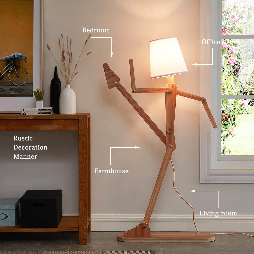 Farmhouse Tall Floor Lamp with Swing Arm Design - Wooden Reading Light for Living Room, Bedroom, Office & Dorm - Includes E26 Bulb (Ash-M) | Perfect for Nighttime Reading, Kids' Rooms & Cozy Corners