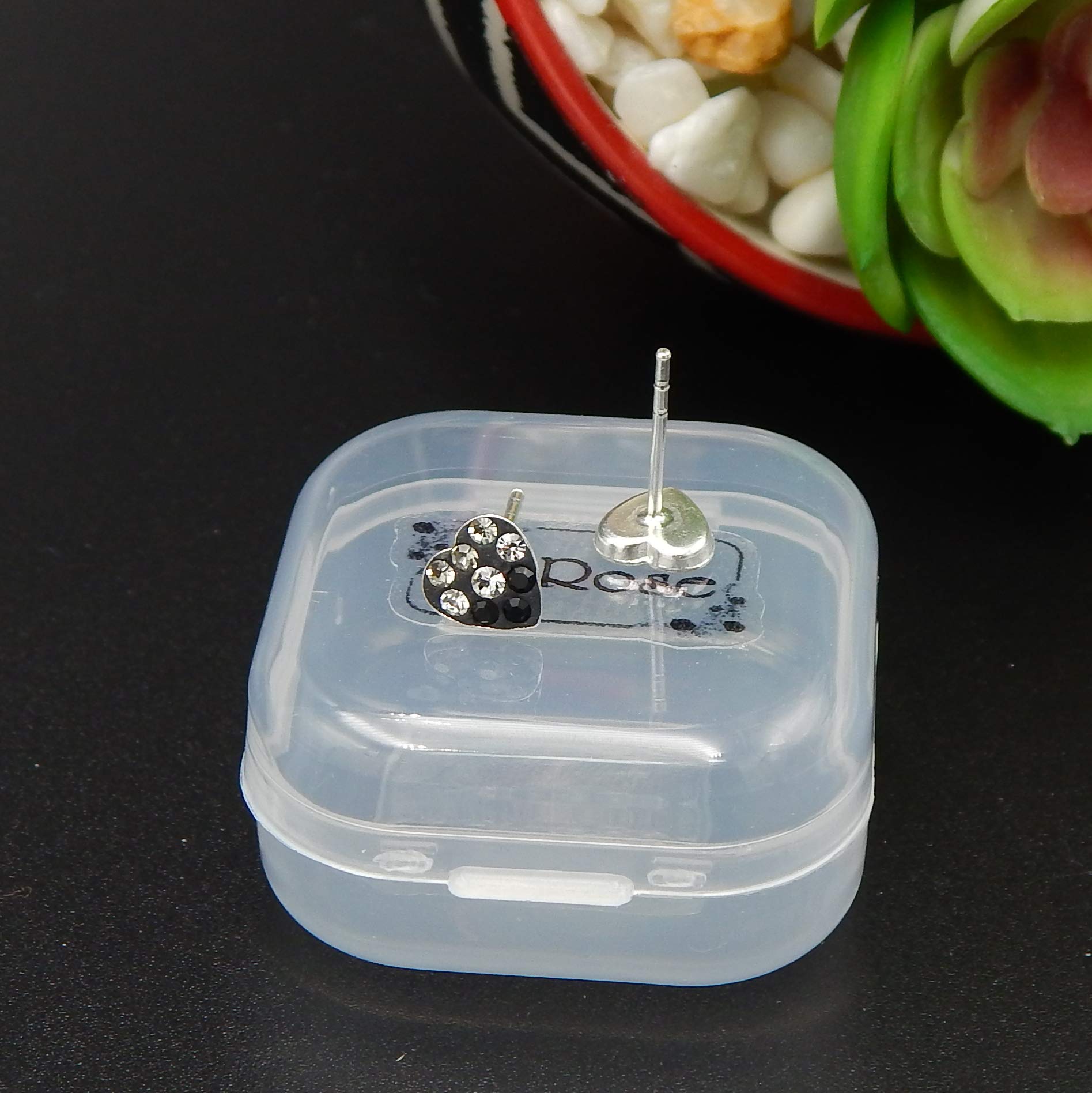 925 Silver Black Heart Stud Earrings with Crystals for Women - Perfect for Gifts & Parties