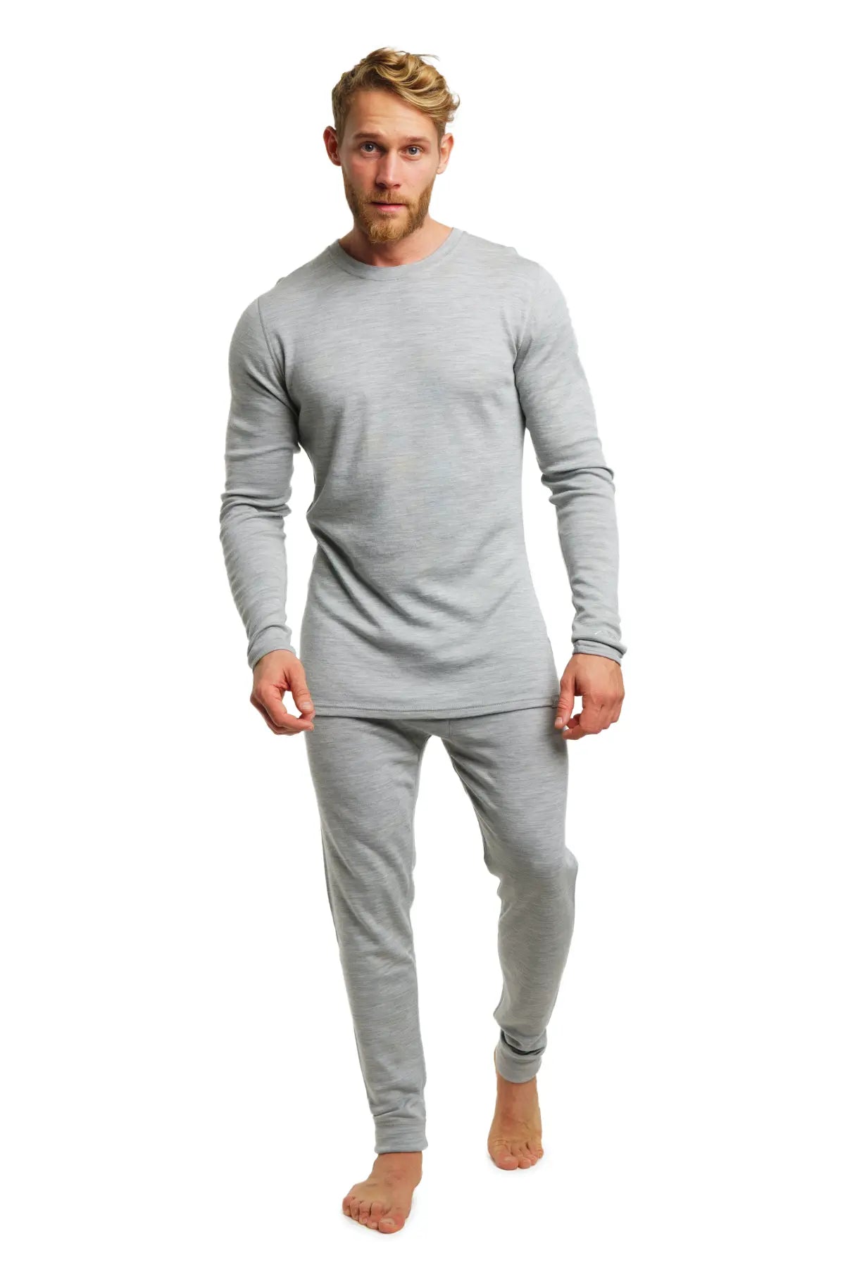 Men's Merino Wool Thermal Underwear Set 250g - Heather Grey - Base Layer for Cold Weather Hiking, Skiing & Winter Sports