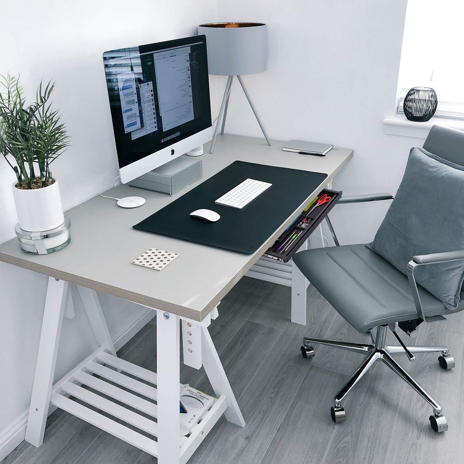 Mount-It! 21.2 Inch Wide Under Desk Pencil Drawer - Slide Out Office Organizer Tray for Pens, Pencils & Supplies, Black - Perfect for Home Office & Workspace Organization