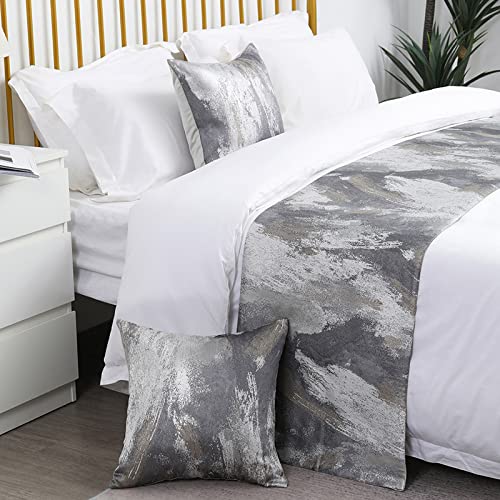 ZUUNA Hotel Bed Flag & Bed Runner Set - Ink Wash Painting Design for Homestay, Wedding Room Decor - Elegant Bed Tail Towel & Pillowcase for Luxury Bedroom Styling