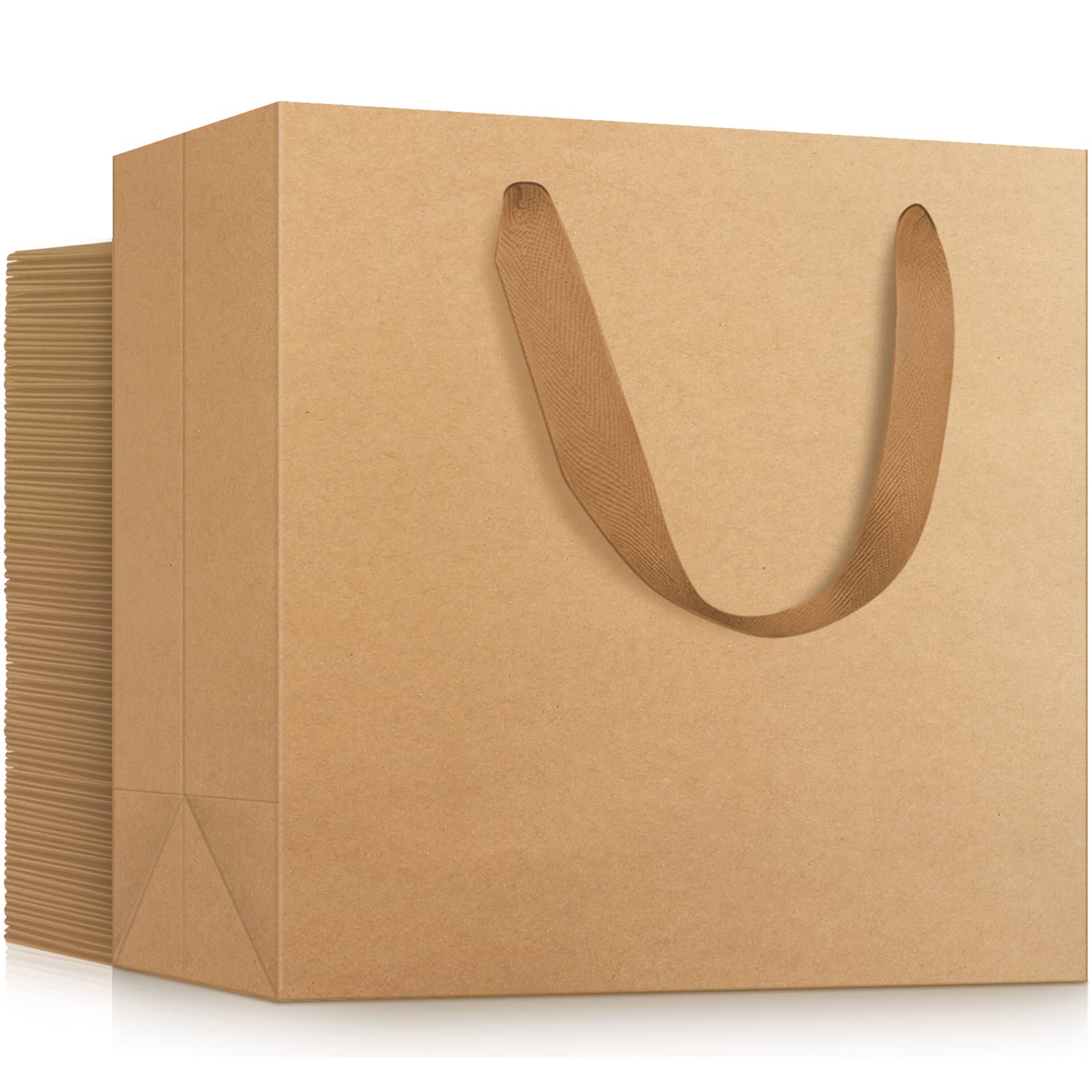 EUSOAR 50pcs Kraft Paper Gift Bags with Ribbon Handles - 8.6