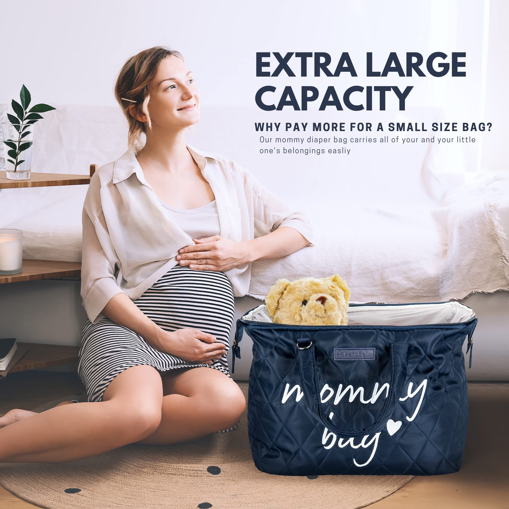 PeraBella Large Diaper Bag Tote - Stylish Hospital Bag for Labor & Delivery, Spacious Maternity Bag for New Moms - Perfect for Baby Essentials, Travel & Everyday Use